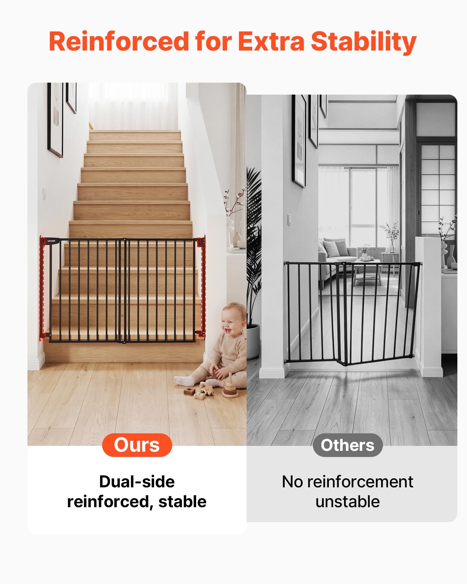 VEVOR Barrera de Seguridad para Niños, Alto de 760 mm, Ancho Ajustable de 778-1210 mm, Valla de Seguridad para Mascotas, Bloqueo Doble, Cierre Automático, para Escaleras Puertas Hogar, Color Negro