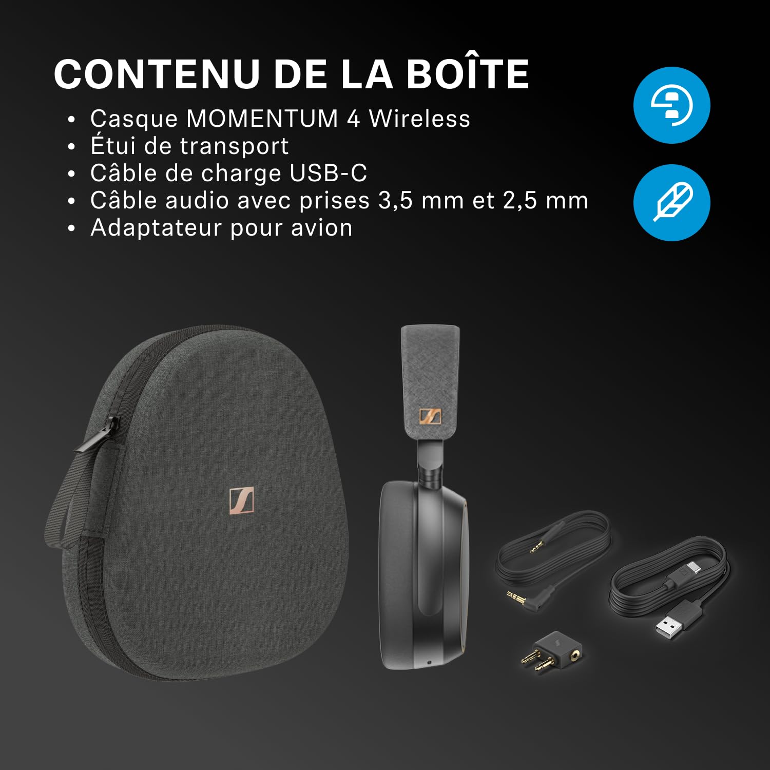 Sennheiser MOMENTUM 4 Casque Sans Fil à Réduction de Bruit, Casque Bluetooth pour Appels d'une Clarté Cristalline avec ANC Adaptatif, Casque Over Ear, 60 Heures d'Autonomie, Design Pliable, Noir