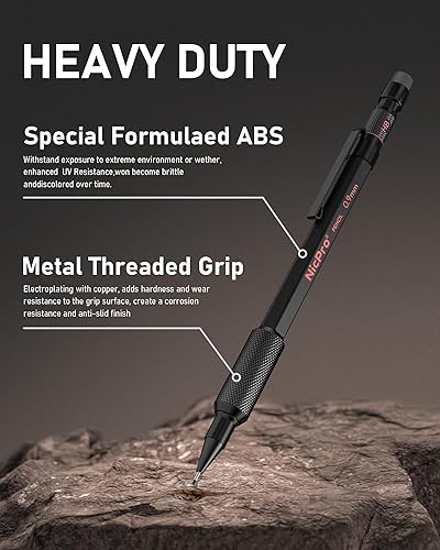 Miniatura 5 de Nicpro Juego de lápices mecánicos de metal de 0.9 con estuche, 3 lápices Hevey Duty MP2000 con 6 tubos de plomo HB de 0.035 in, borradores, barril