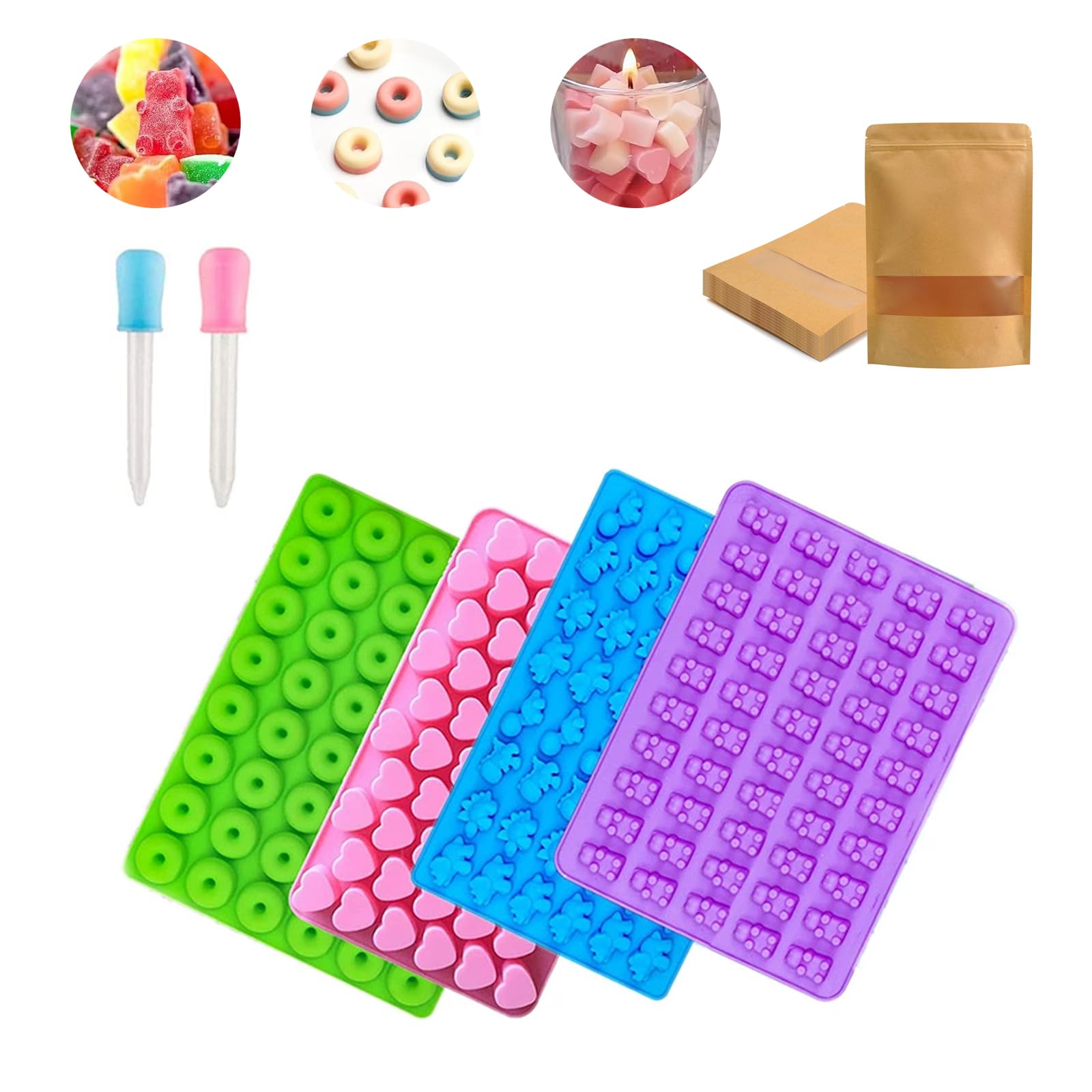 4 Stück Gummibärchen Silikonformen mit 2 Pipetten Silikon, Gummibärchen Selber Machen Schokoladenform Silikon Pralinenform