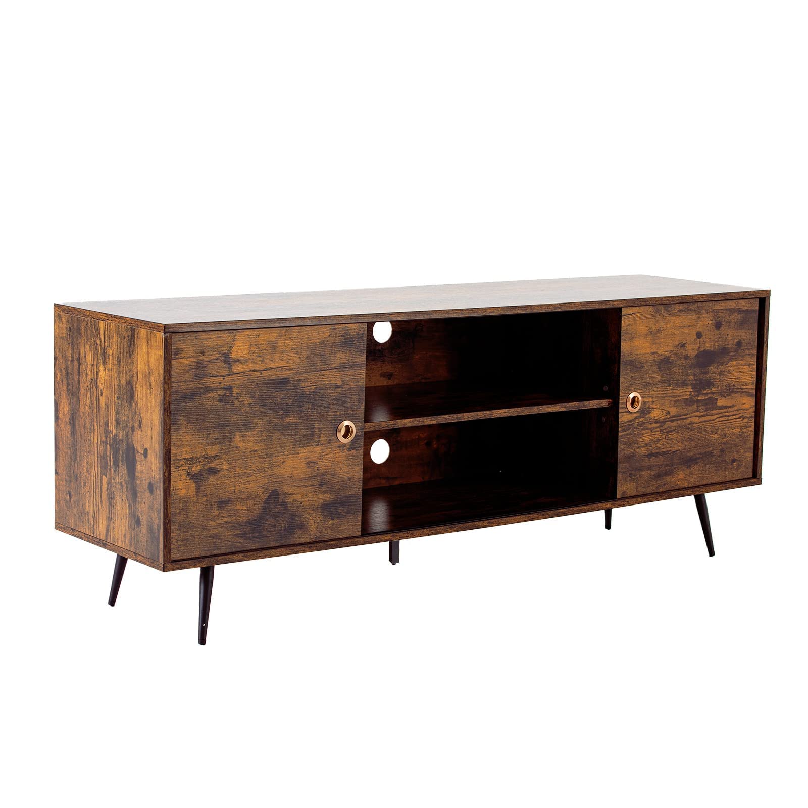Novilla Mueble TV salón Moderno para televisiones de 58 Pulgadas, Modulo TV con gabinetes, cajones y estantes, Puertas corredizas, Marrón Vintage, Mesa Industrial de 135 cm (Ancho)