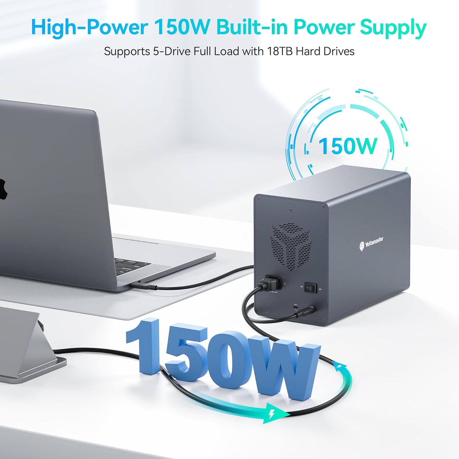 Yottamaster 5 Bay Hard Drive Enclosure, 10Gbps Daisy-Chain Aluminum USB C DAS Enclosure Support 120TB (5x24TB), Max Up to 330TB for 2.5" & 3.5" SATA HDD/SSD (Diskless) FS5C3