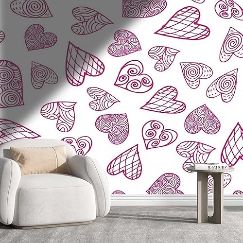 Papel tapiz de baño, papel tapiz rojo para Baño Love en forma de corazón, no necesita pegamento adicional (Ancho) 31.5 pulgadas de ancho x 24