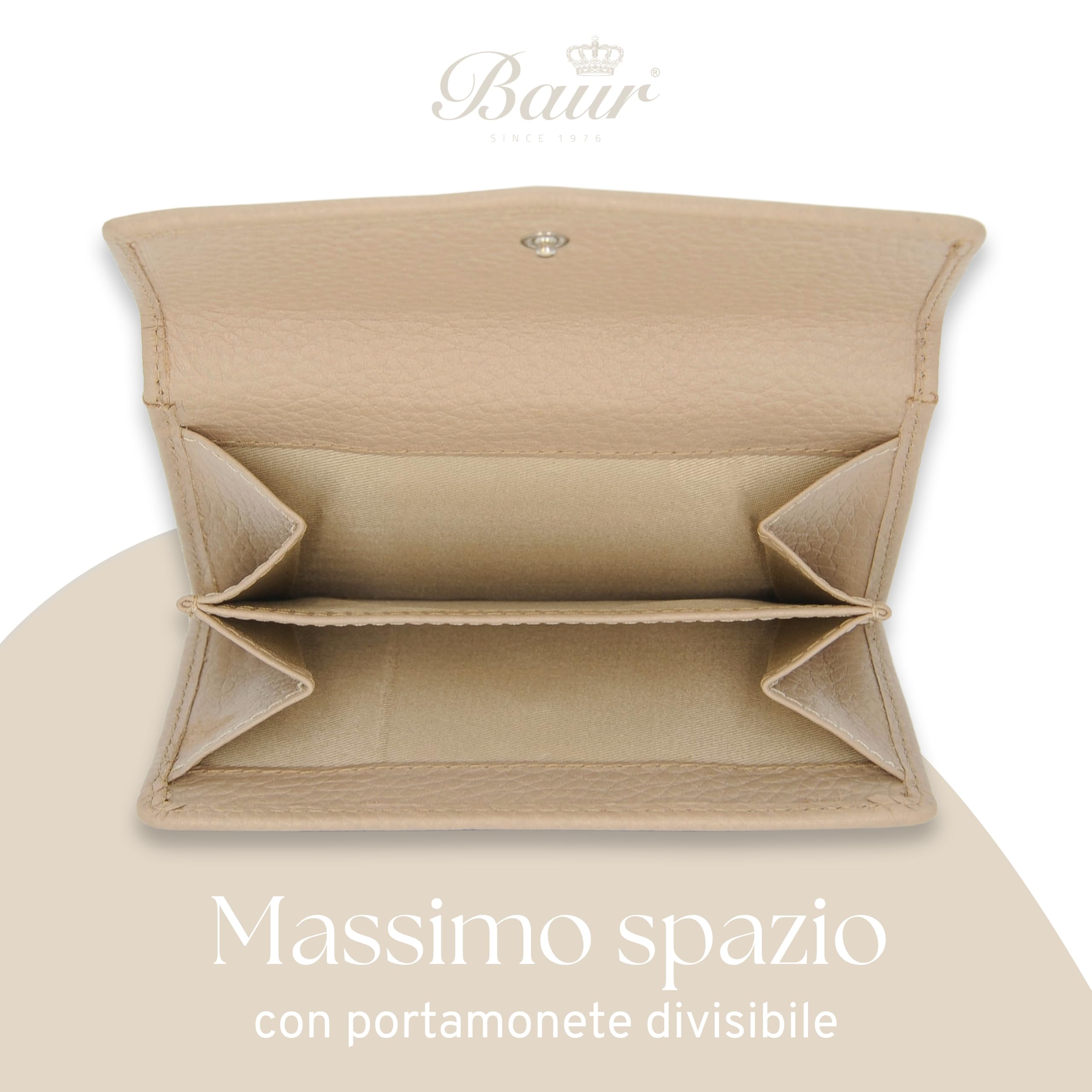 Baur portafoglio da donna – vera pelle con protezione RFID – portafoglio piccolo con 6 scomparti per carte – chiusura a bottone a pressione (Talpa)
