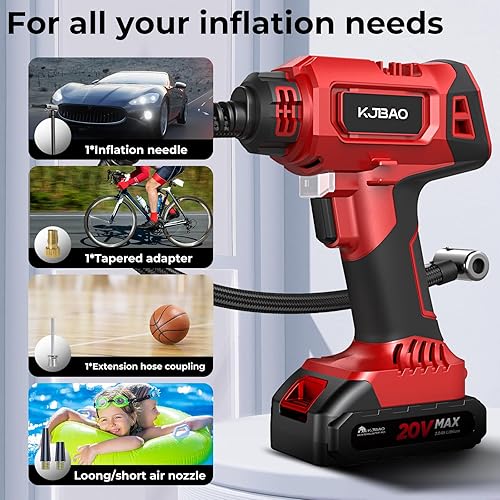 Miniatura 7 de Inflador de neumáticos de automóvil inalámbrico, compresor de aire portátil con batería recargable de 20 V, bomba de aire manual de 150 PSI con