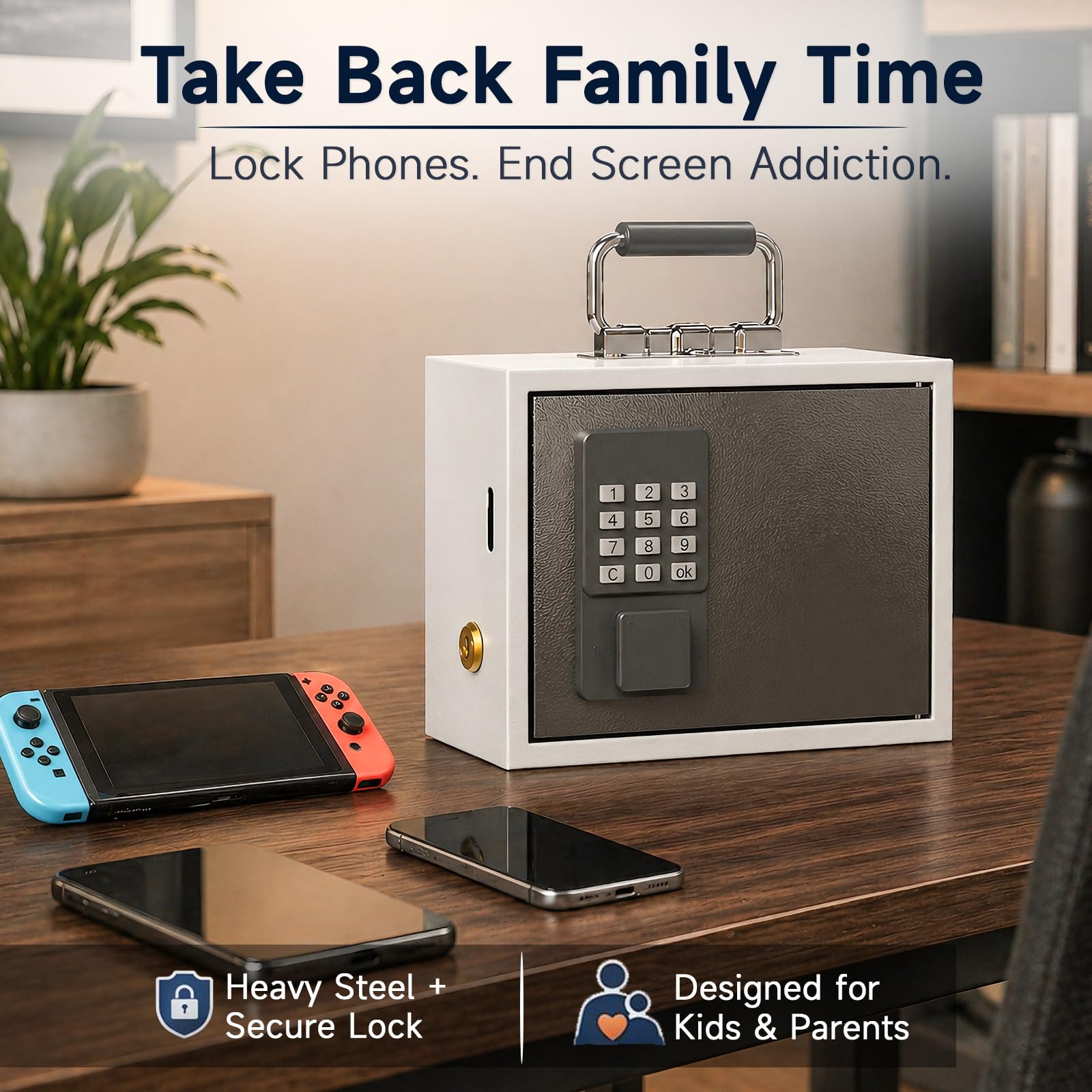 WeHere Phone Lock Box, Reduce Screen Time & Cravings, Time Lock Box with Time Period Password & App, 3 Unlock Modes, Phone Jail for Kids & Adults Focus Back
