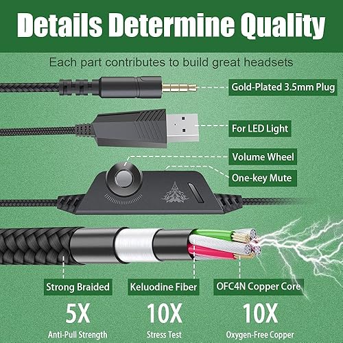 Vista 56 de BENGOO G9000 - Auriculares estéreo para juegos para PS4, PC, Xbox One PS5, cancelación de ruido, auriculares sobre la oreja con micrófono, luz LED
