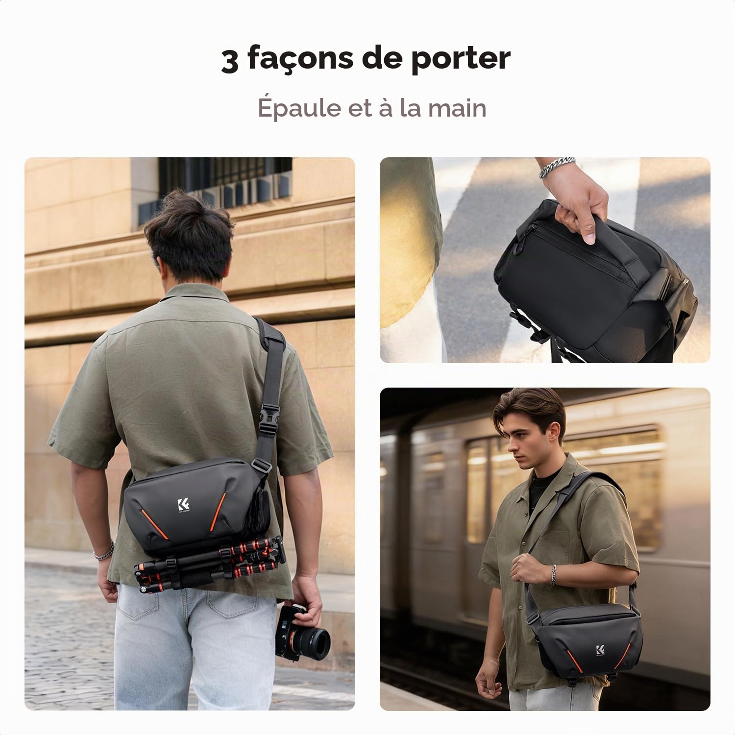 K&F CONCEPT Sac à Bandoulière pour Appareil Photo | Sac Photo avec Poche Avant Semi-Ouverte. Compatible avec Les Appareils Photo et Les Objectifs, Noir-BS19
