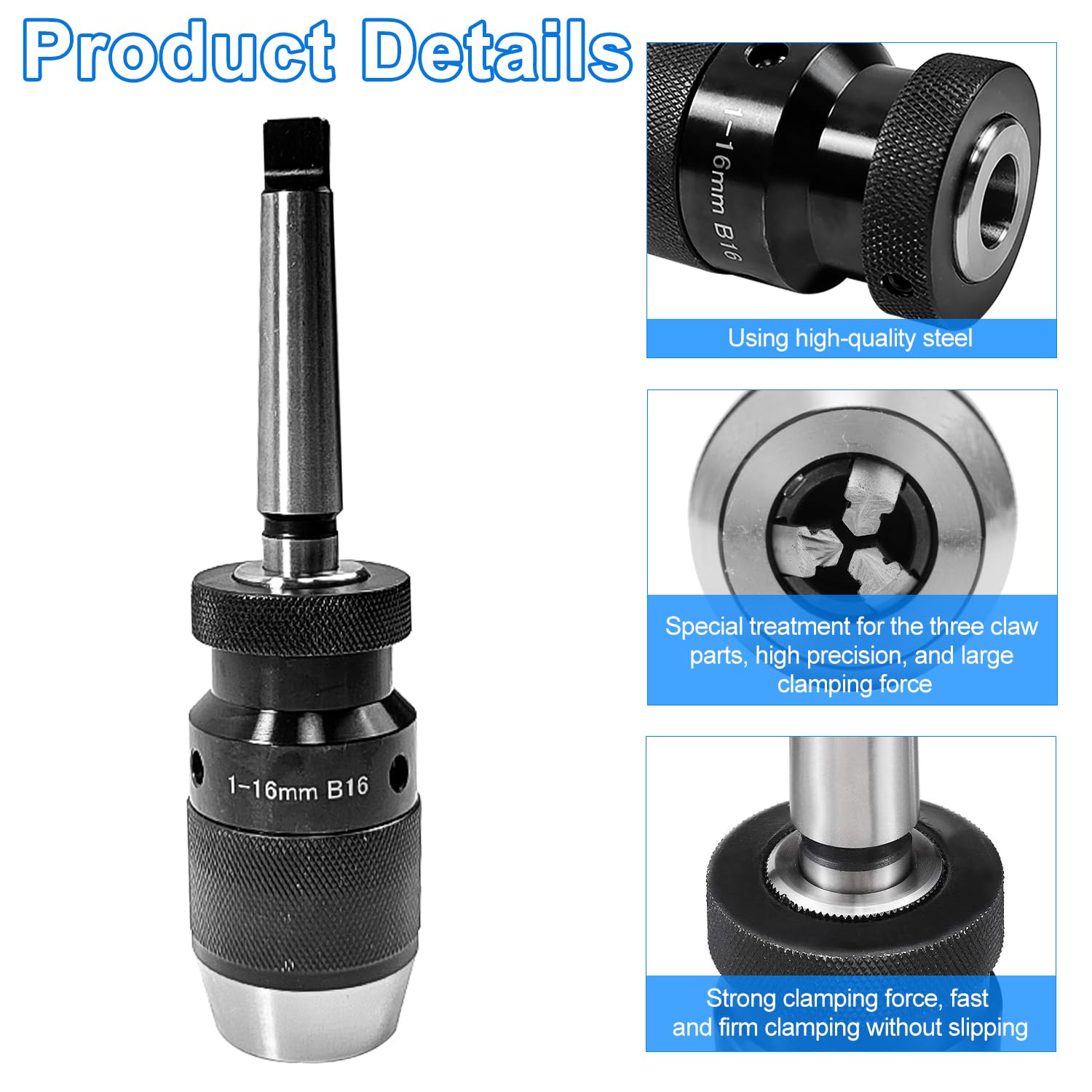 Mandrino Autoserrante GSR PROFI B16 1-16 Mm, Senza Chiave, Per Trapano E Macchine CNC, Precisione Industriale