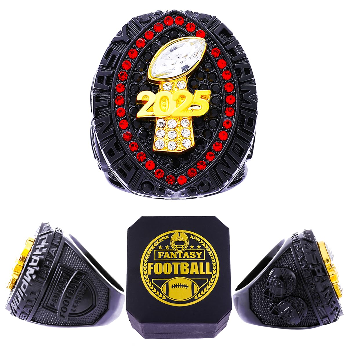 ZZXZJW 2025 Fantasy Football Championship Ring Trophy Award for Fantasy Football League Winner (Model 12, Size 11)