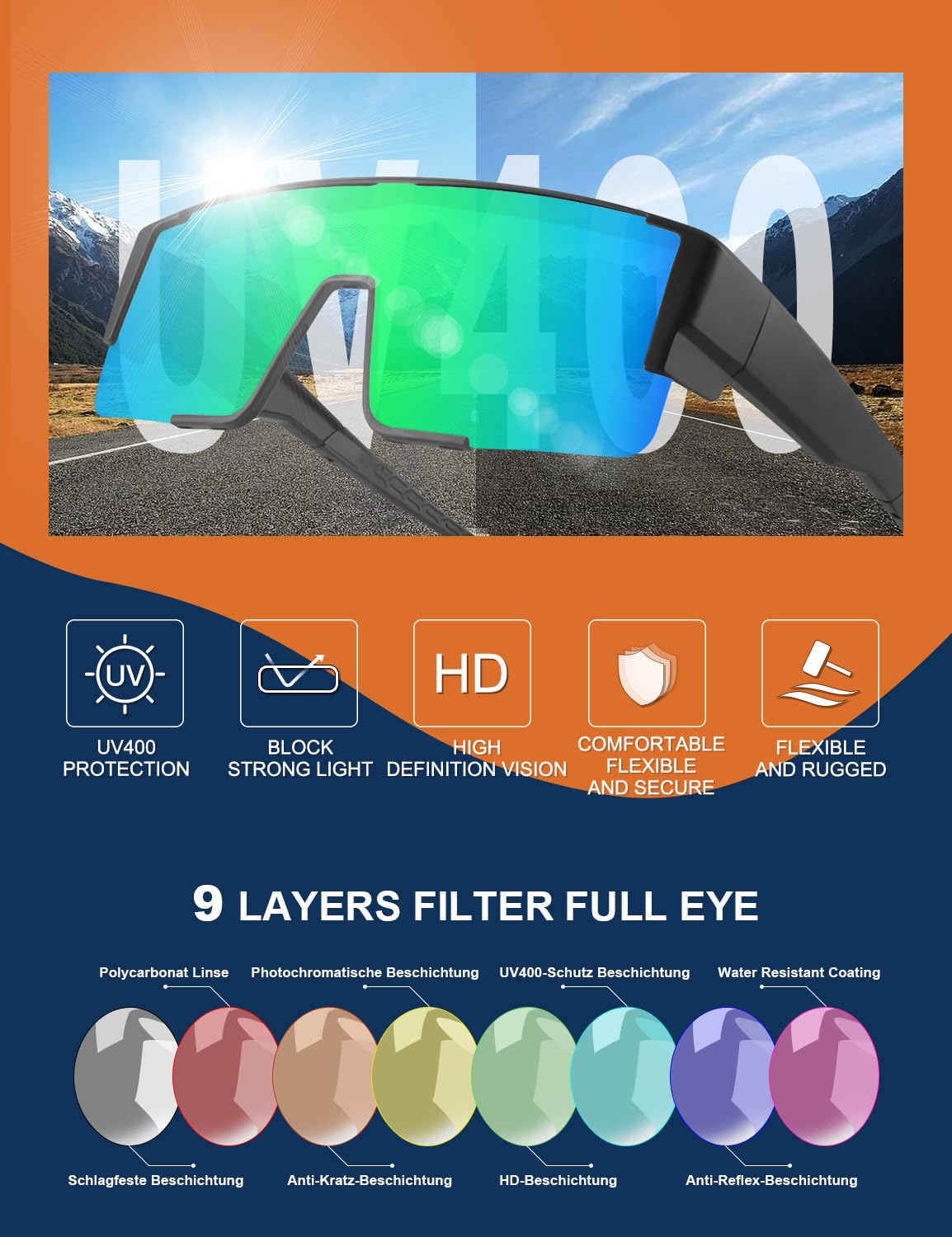 OULAIQI Lentes de sol polarizados para hombres y mujeres, UV400, envolventes para conducir, ciclismo, pesca