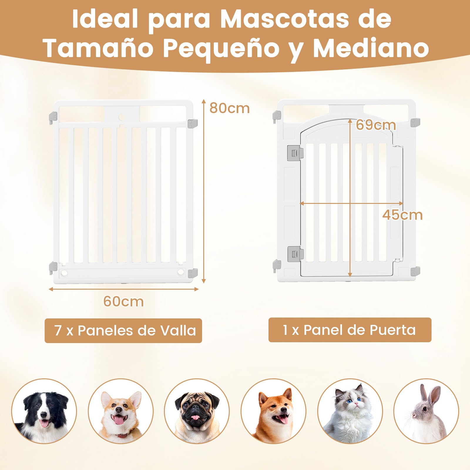 GOPLUS Valla para Mascotas Modular y Portátil con Puerta con Cerradura | Parque para Perros Fácil de Limpiar, Uso Versátil con Ventosas y Estacas, 128 x 128 x 80 cm