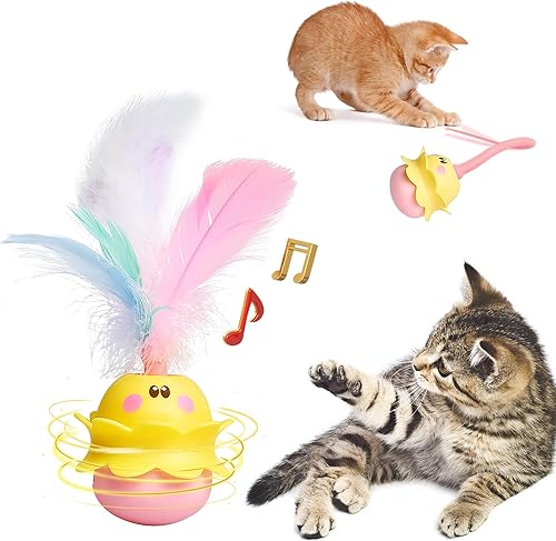 MAILCAT Cat Toys Monster, juguete interactivo automático 2 en 1 para gatos de interior, ejercicio de gatitos, plumas reales, cola de silicona,