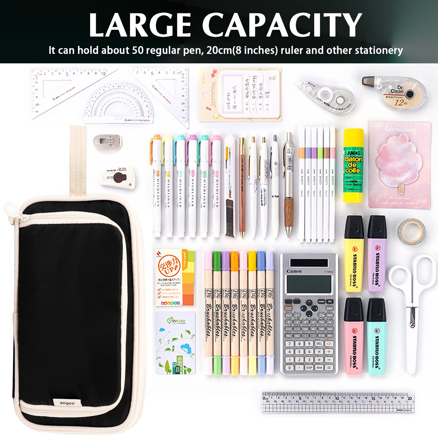 MAMUNU Big Capacity Pencil Cases Multi Compartment Pencil Pouch Aesthetic for Girls Women Portable Pencil case with Handle Stationery Organizer Pen Bag with Zipper for College School Office (Black) - Image 4