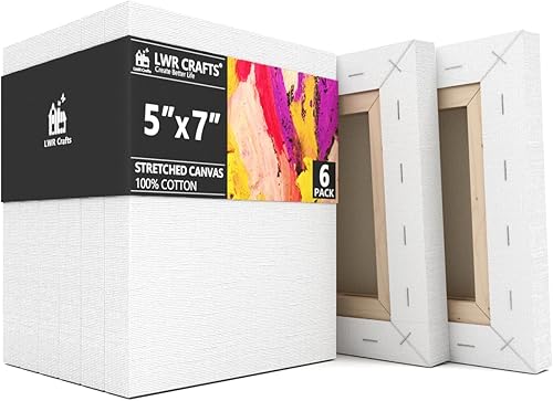 LWR CRAFTS Lienzo estirado de 5 x 7 pulgadas, paquete de 6