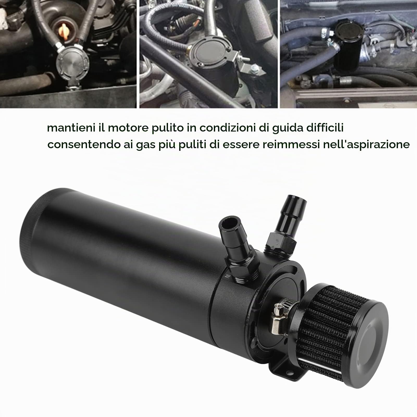 Kit Tanica di Raccolta Olio a 2 Vie Separatore Dell'olio Dell'aria del Motore del Serbatoio del Serbatoio del Serbatoio Dell'olio Universale con Filtro di Sfiato Reimballaggio