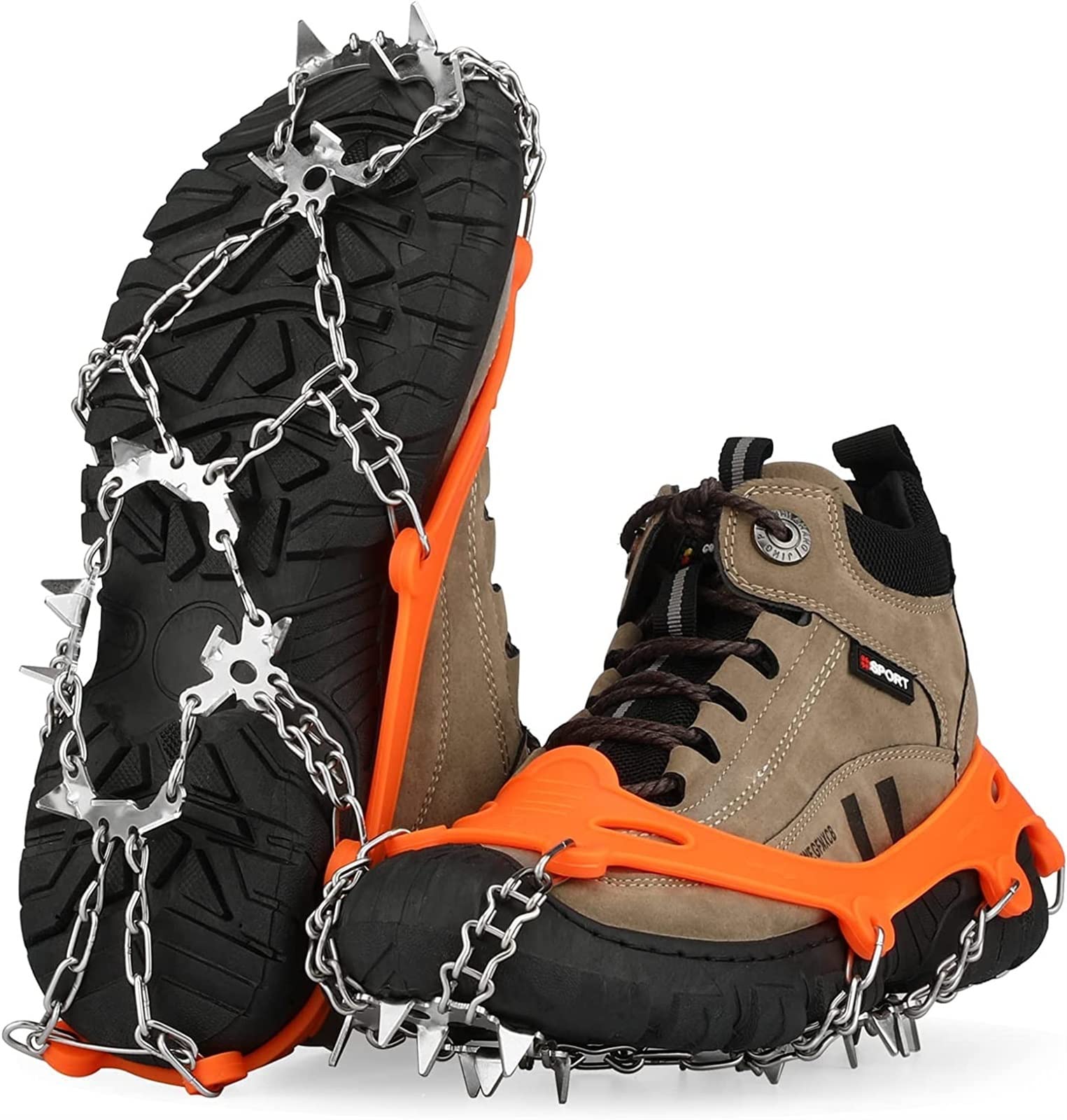 jaffiustJaffiust Ice Grips for Boots and Ice Cleats Traction Snow Shoes for Women Men, Snow Spikes Anti Slip 19 Stainless Steel Spikes Microspikes Shoe Grips Safe Protect for Hiking Climbing Mountaineering (