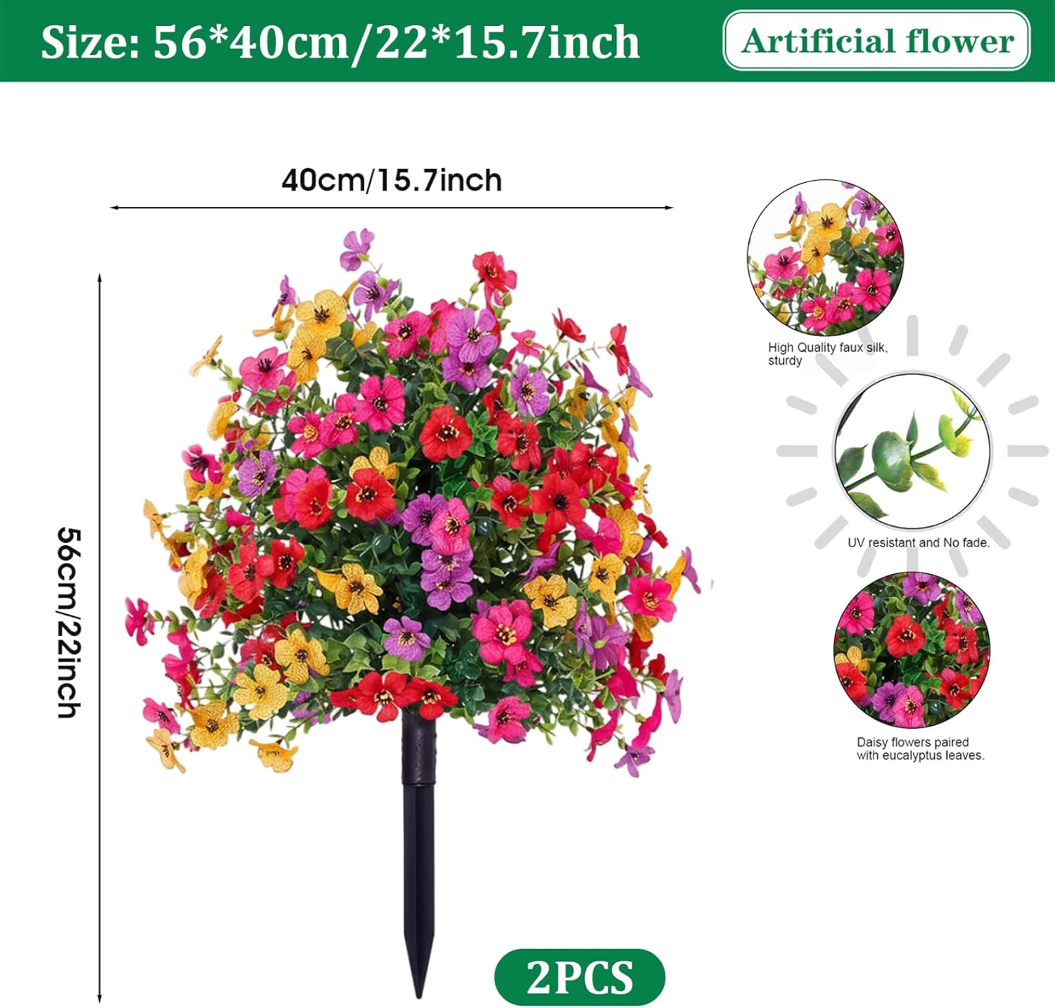 Artificial Topiary, Set of 2 Colorful Faux Violet Shrubs - with Ground Stakes for Garden, Porch, Patio Decor