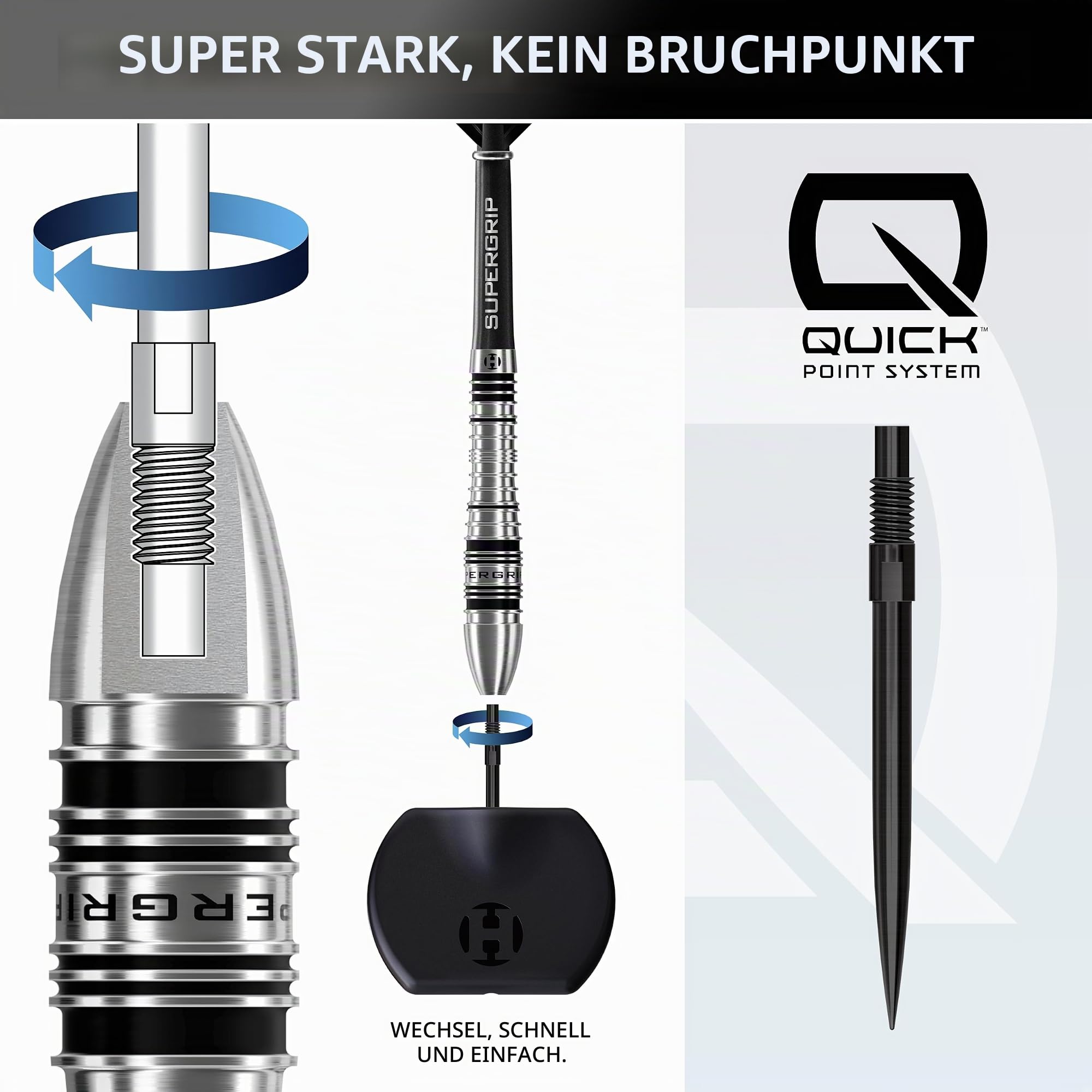 Harrows SuperGrip QP Bomb 90% Tungsten Darts | Steeltip Darts Set mit Quick Point Wechselsystem | Erhältlich in 23g und 25g | Inkl. Supergrip Shafts & 100-Mikron Flights