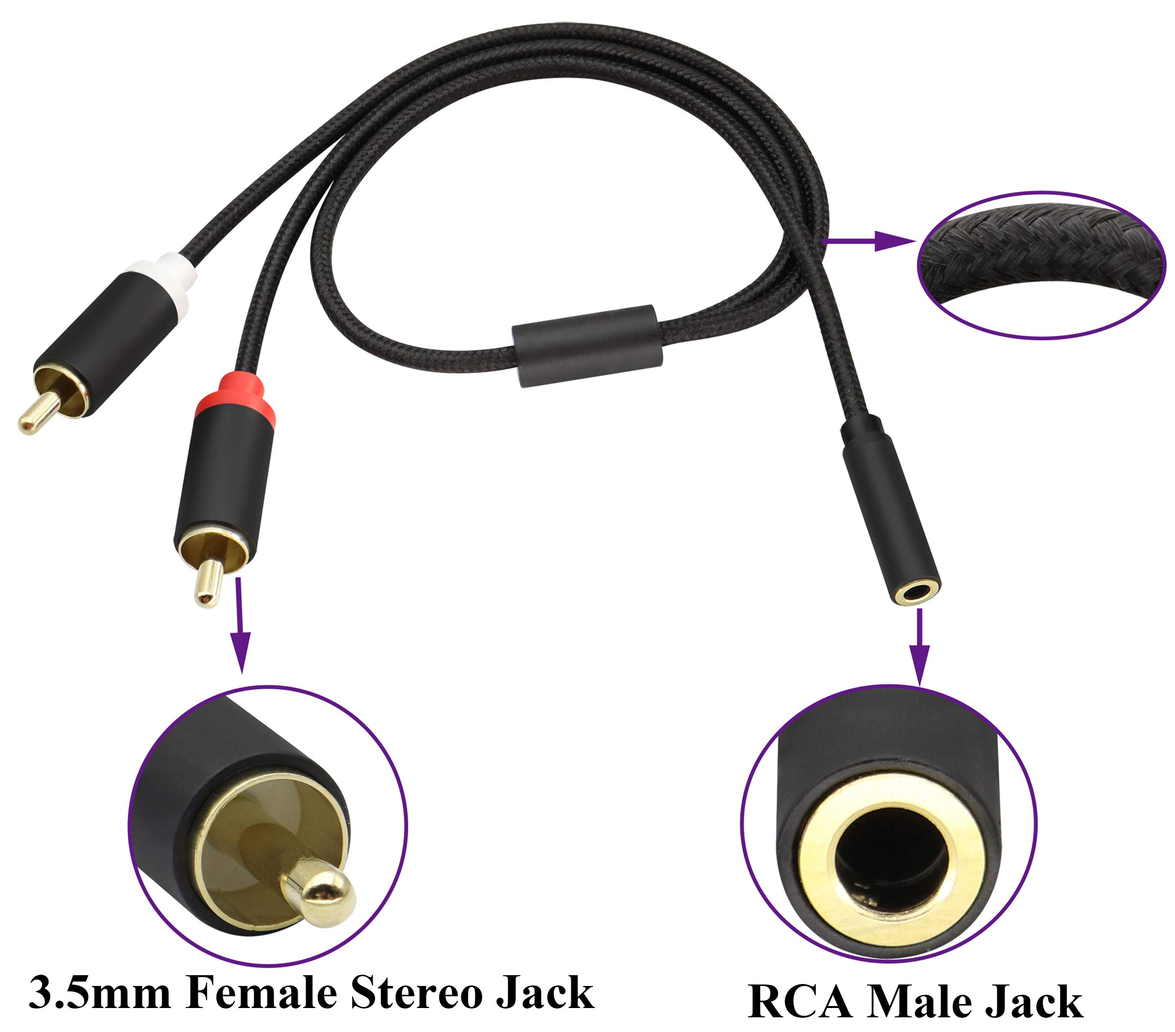 MOSWAG Cavo da 3,5mm a RCA, Jack per Cuffie RCA Femmina a Cavo Adattatore Audio Stereo Compatibile Con Smartphone, MP3, Tablet, Altoparlanti, Home Theater, HDTV e Altro