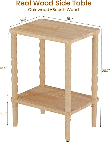 Miniatura 3 de Mesa auxiliar de madera maciza, pequeña mesa auxiliar retro, mesa auxiliar estrecha para sofá con estante de almacenamiento, mesita de noche delgada