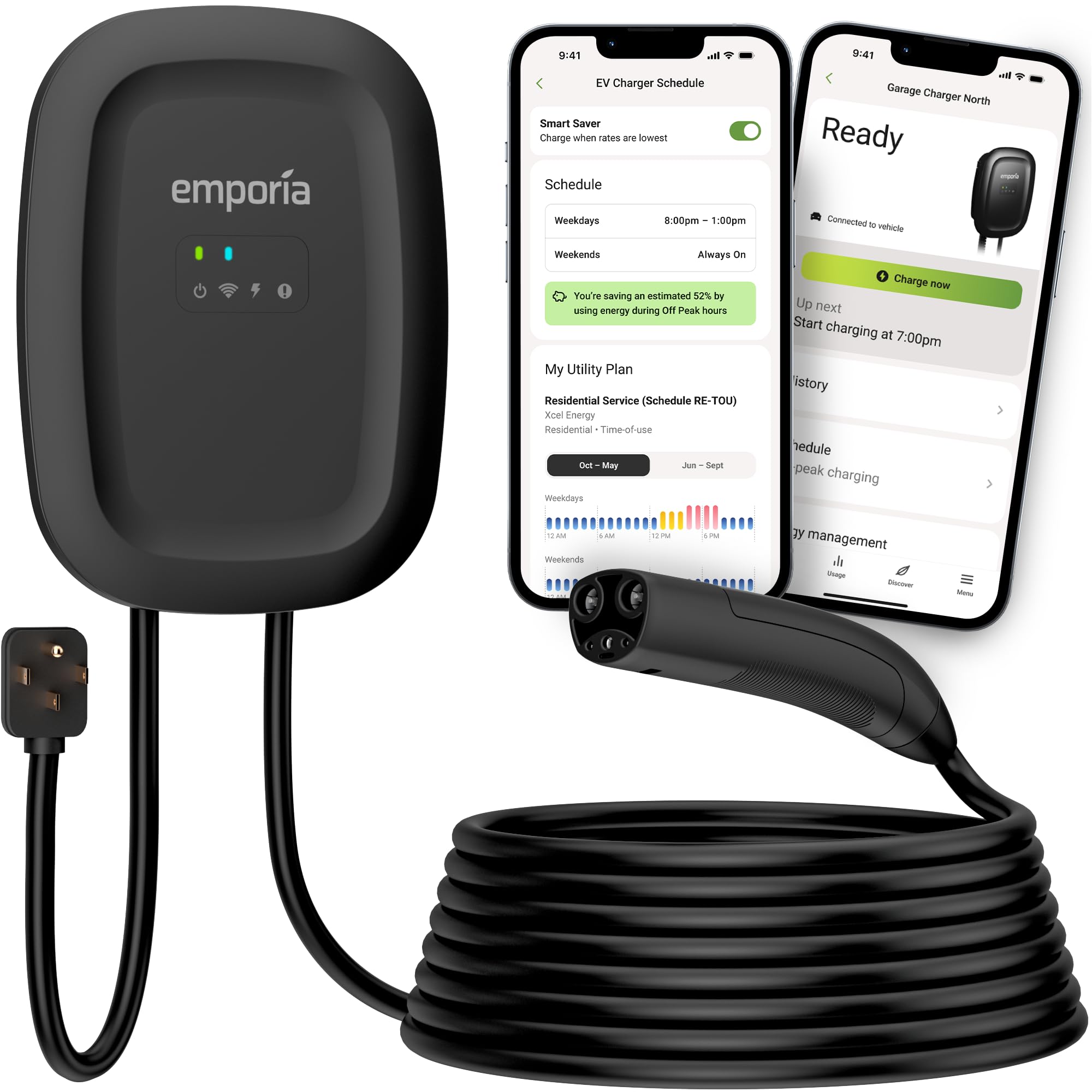 EMPORIA Level 2 EV Charger - NEMA 14-50 EVSE w/NACS, Compatible with Tesla - 48 amp EV Charger Level 2, 240v Electric Vehicle Charging Station, UL/Energy Star, 25ft Cable, Black