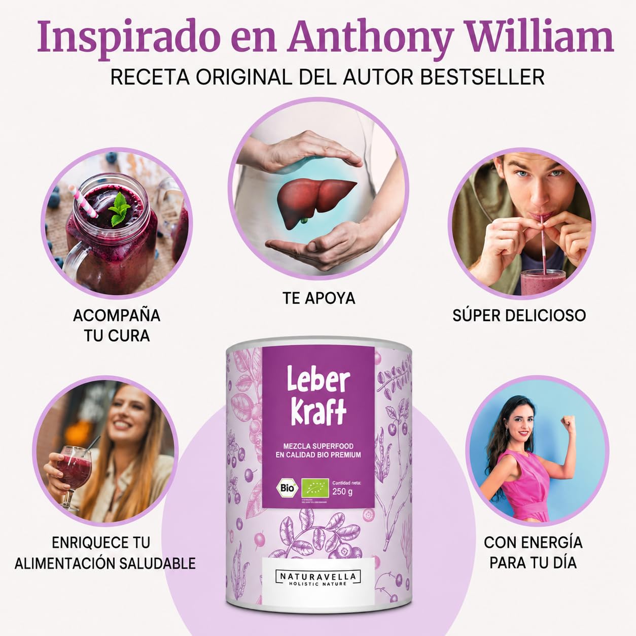 NATURAVELLA LeberKraft Superfood Bio 250g | Heavy Metal Detox con arándanos silvestres, hierba de cebada, espirulina y dulse | Receta Anthony William | Vegano