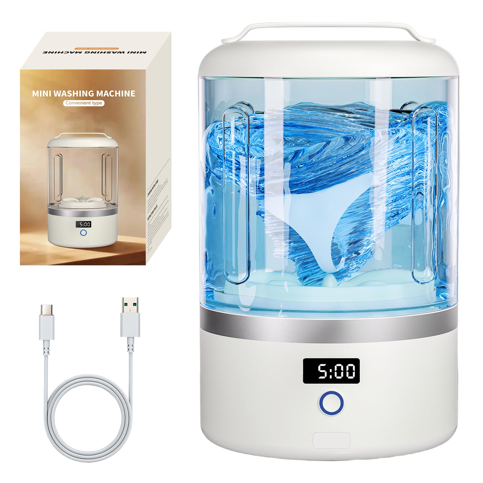 Portable Washing Machine, Mini Washer for Socks &amp; Underwear, 1.5L Compact Electric Ultrasonic Washer for Travel, Dorm, Apartment, 5/15-Min Quick Wash with LED Display