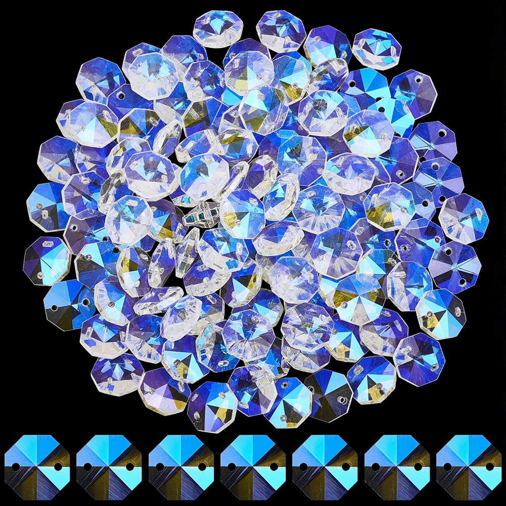 SOFPLATE 1 Box 120Pcs 14mm Glass Octagon Crystal Beads Crystal Suncatcher Beads with 2 Hole Clear AB Suncatcher Supplies Chandelier Replacement Connector Spacers for DIY Lamp Hanging Pendant Jewellery — image 1