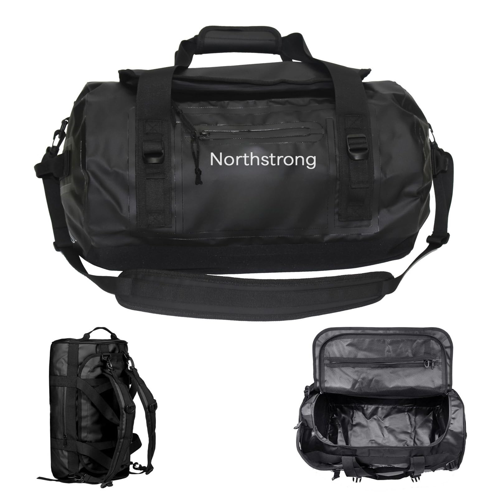 Northstrong Sac Imperméable – Duffle Bag avec Compartiments Séparés – Capacité 60L & PVC 500D Résistant – Sac à Dos avec Bretelles Réglables – pour Sports Nautiques, Outdoor & Voyage – Noir