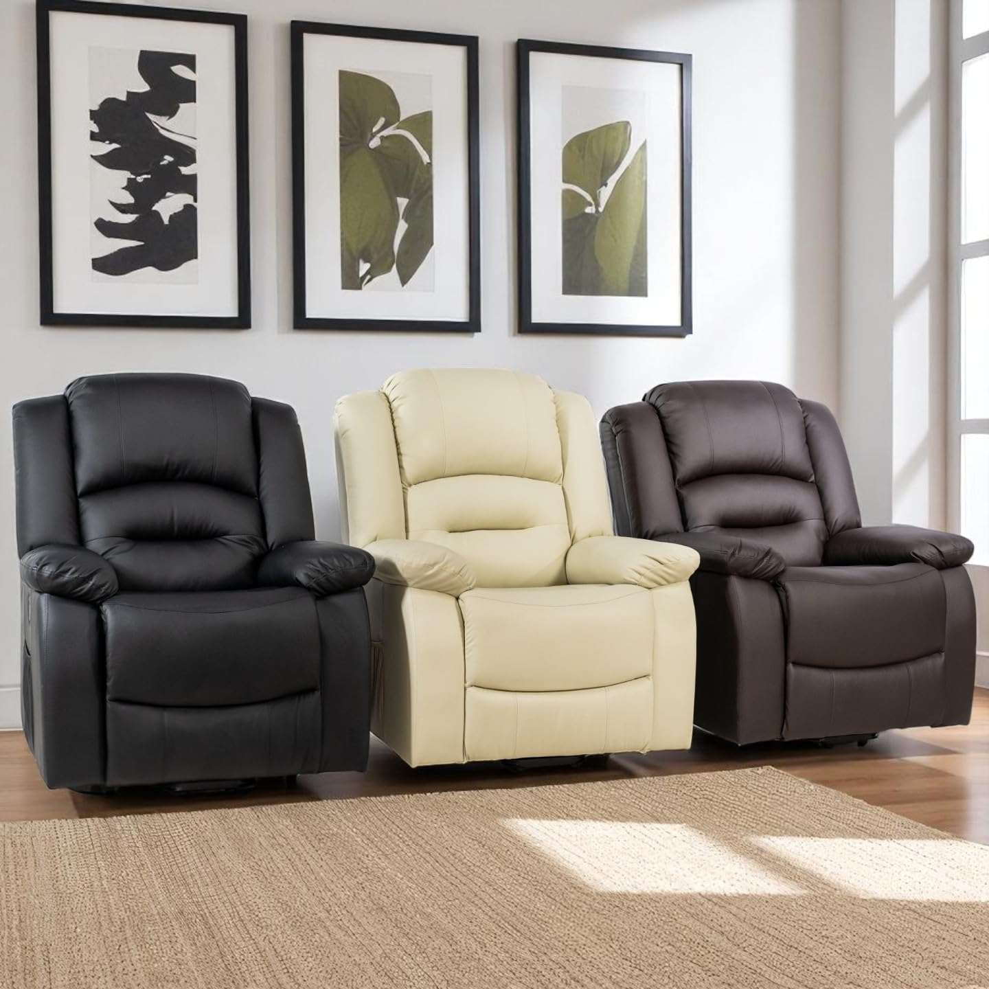 ECODE® Poltrona Relax Reclinabile Manuale Massaggiante e Riscaldante con Poggiapiedi – Offerta Poltrona-Letto Comoda Per Anziani da Interno Casa, Soggiorno, Salotto o Ufficio in Ecopelle Beige