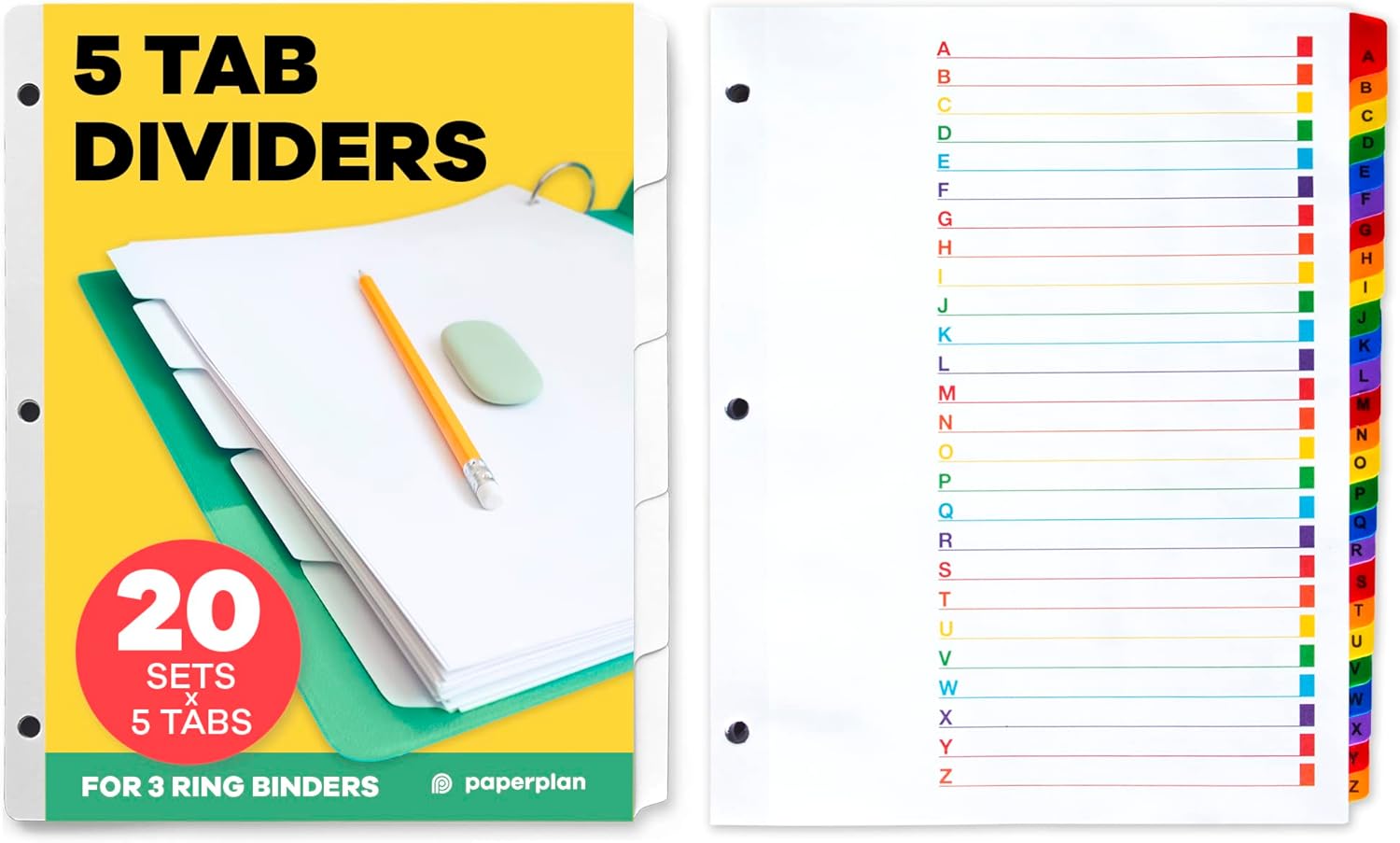 Bundle 3 Ring Binder Dividers with Tabs (20 Sets) x 5