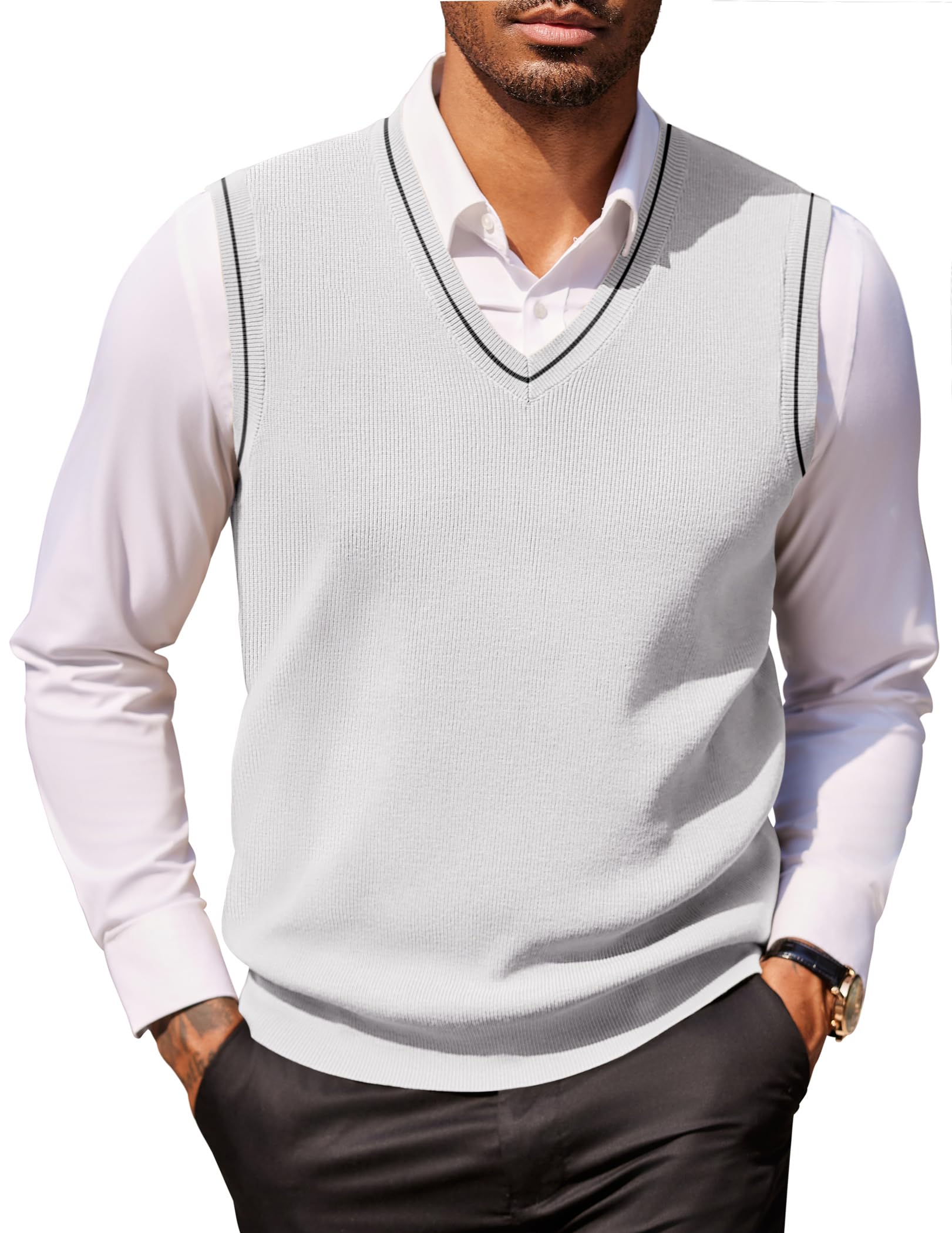 COOFANDY Men Casual V-Neck Knit Sweater Vest Slim Fit Sleeveless