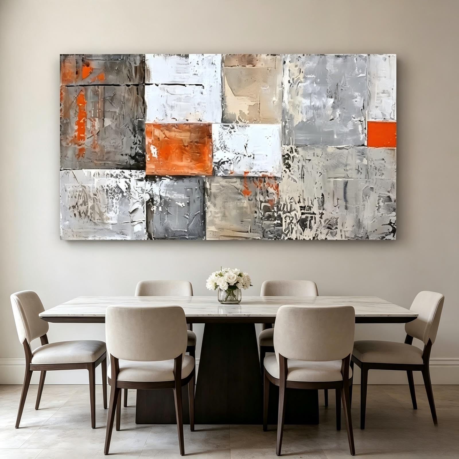 FGGIkio Modern Abstract Geometric Canvas Prints, Gray Orange Neutral Tone Textured Wall Art Posters, Contemporary Home Wall Decor(60x120cm/Frameless)