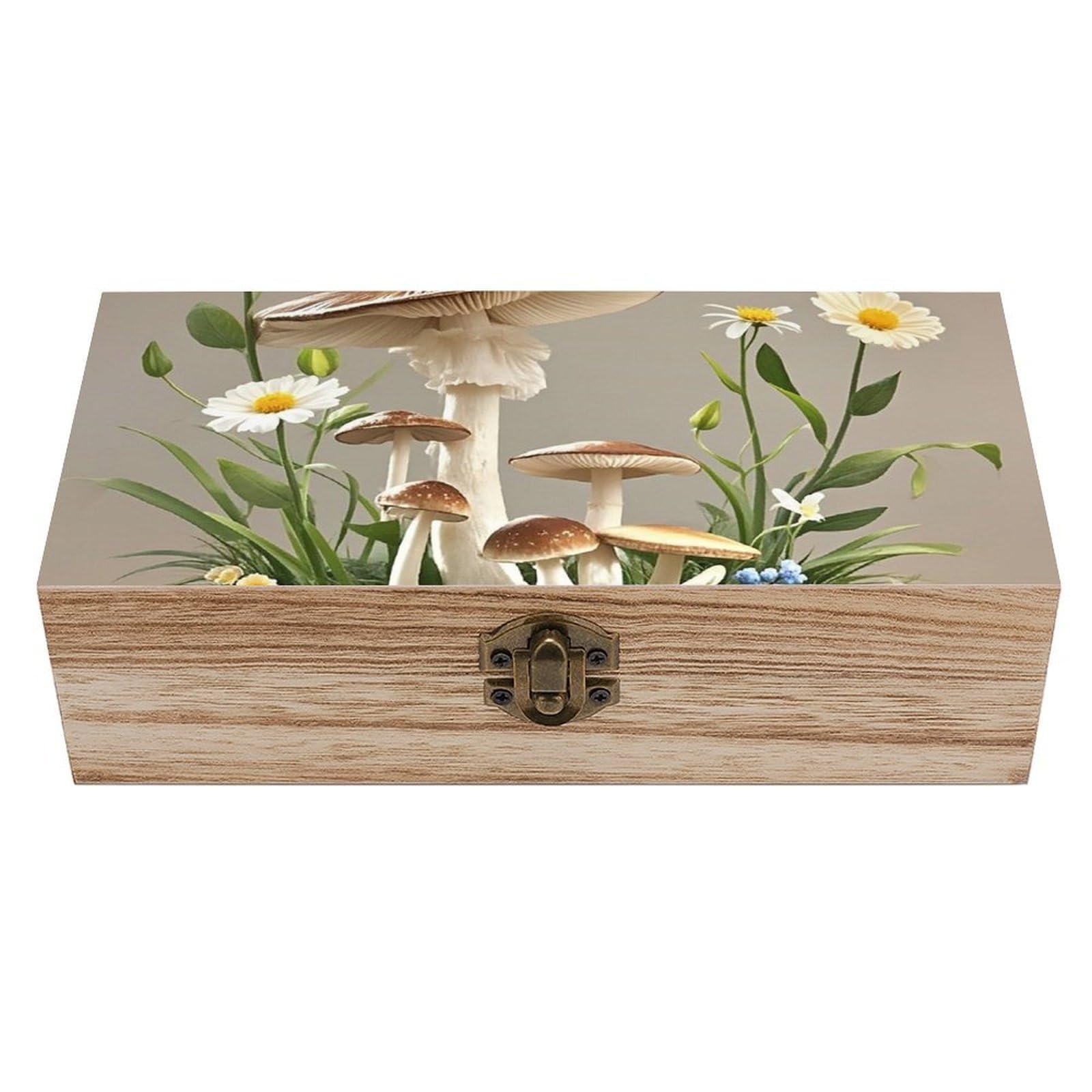 AQRJLPM Wooden Jewelry Box Beautifully Keepsake Box Trinket Box Keepsake Storage Organizer Mushrooms And Flowers Handmade Wooden Box for Storing Jewelry, Coins, Tartot Cards, Small Treasures