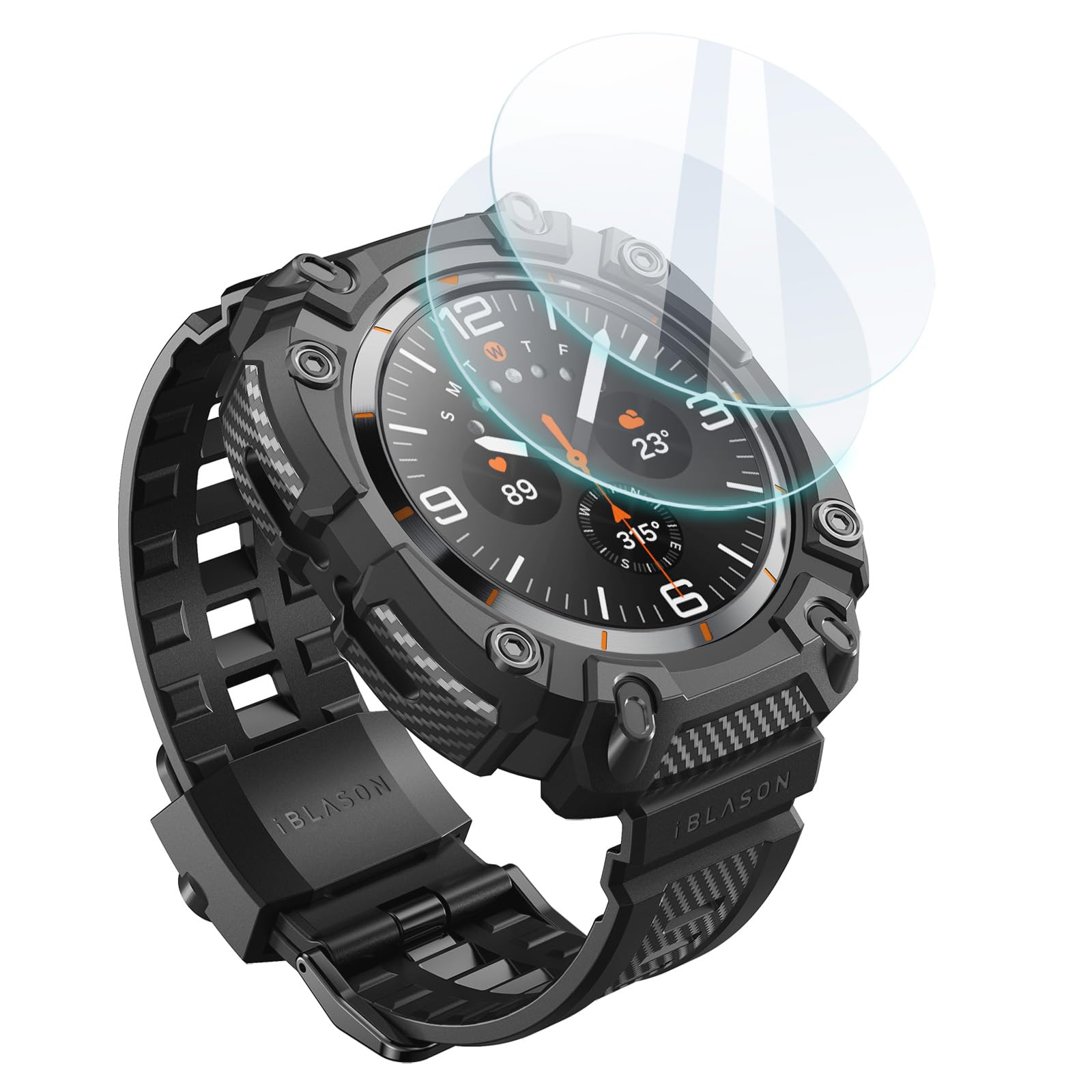 i-Blason for Samsung Galaxy Watch Ultra Band 47mm with 2 Pack Tempered Glass Screen Protector, [Military Protection] [Magnetic Charging], Durable Watch Band for Galaxy Watch 7 Ultra [47mm], Black