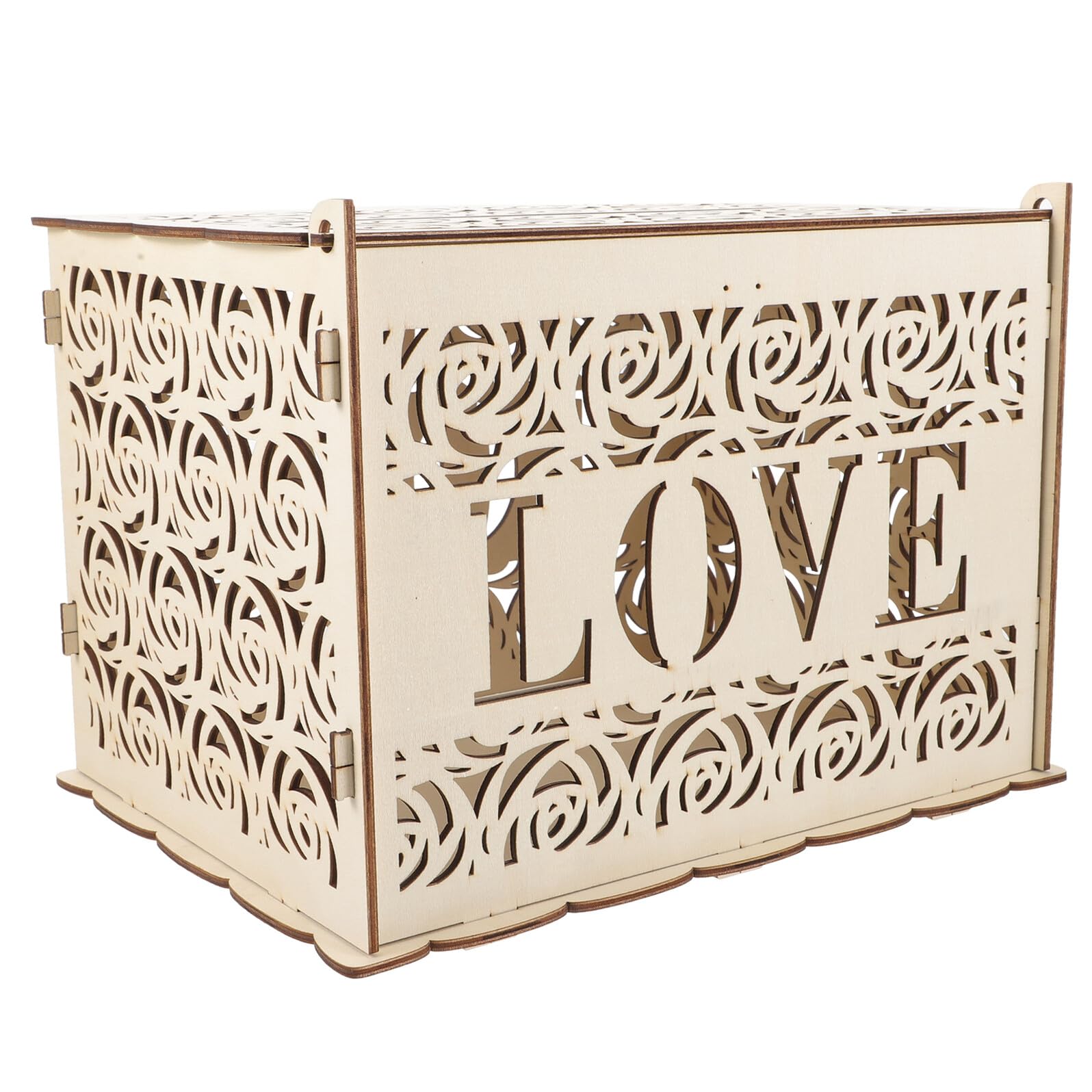 HOMSFOU Scatola per Biglietti di Nozze in Legno Cuore Traforato, Scatola di Ricezione Grande Capacità per Feste e Matrimoni, Contenitore Sicuro per Buste e Auguri, Decorazione Rustica