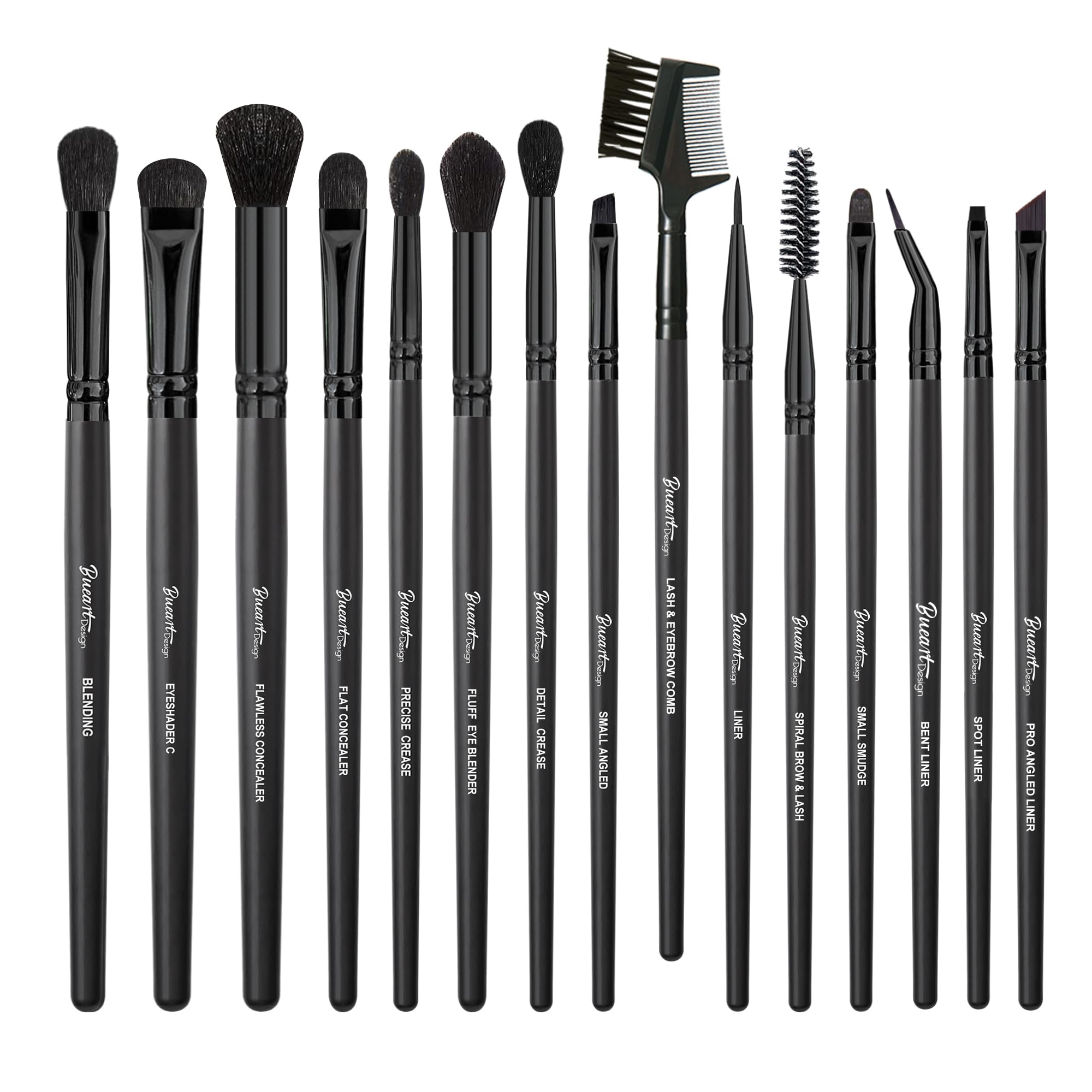 Bueart Design 15Pcs Professional Eyeshadow Brush Set For Eye makeup Blending,Brow grooming,Concealing,eyeshader, With premium ultra soft synthetic