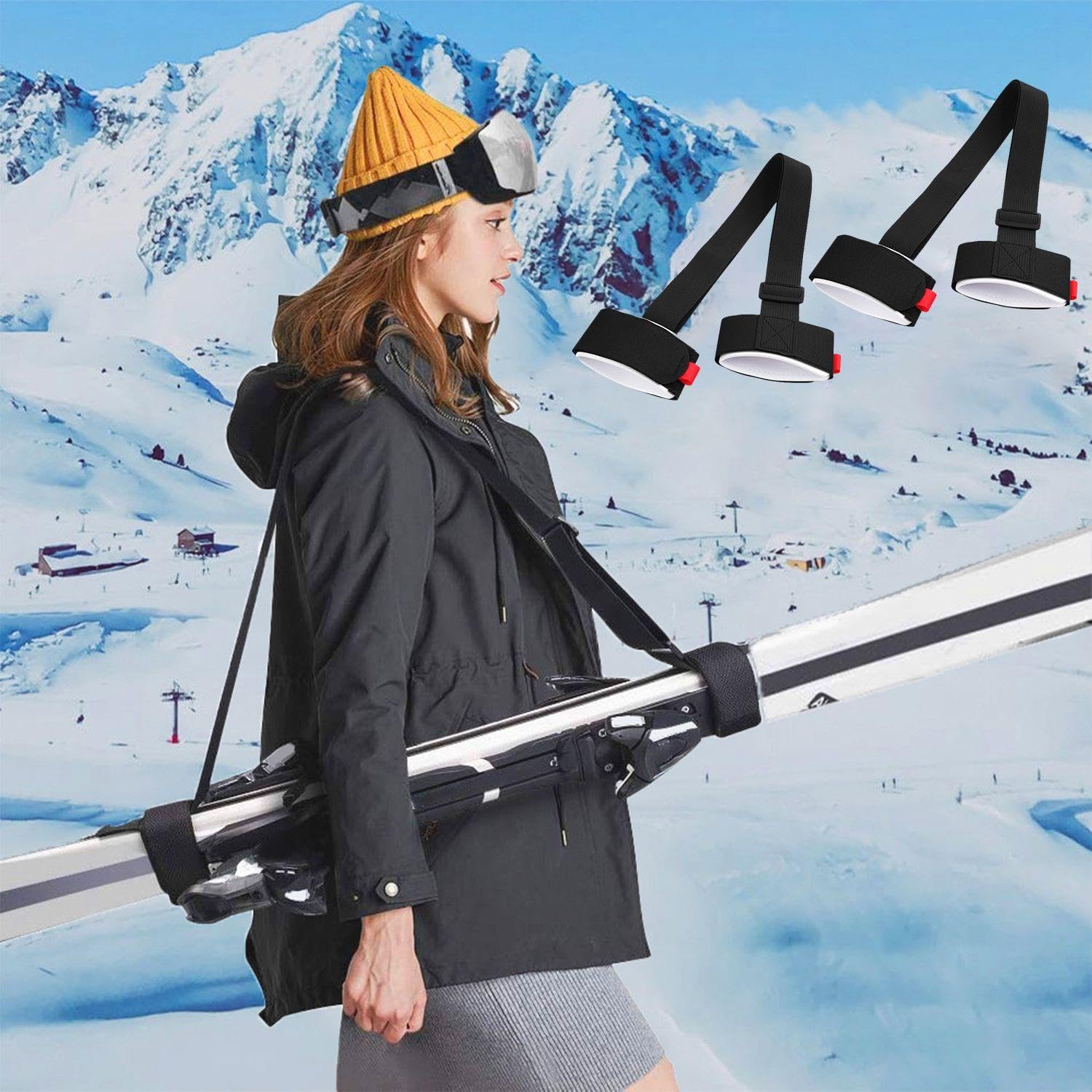 Pack De 3 Correas Ajustables Para Snowboard Y Esquí, Negro