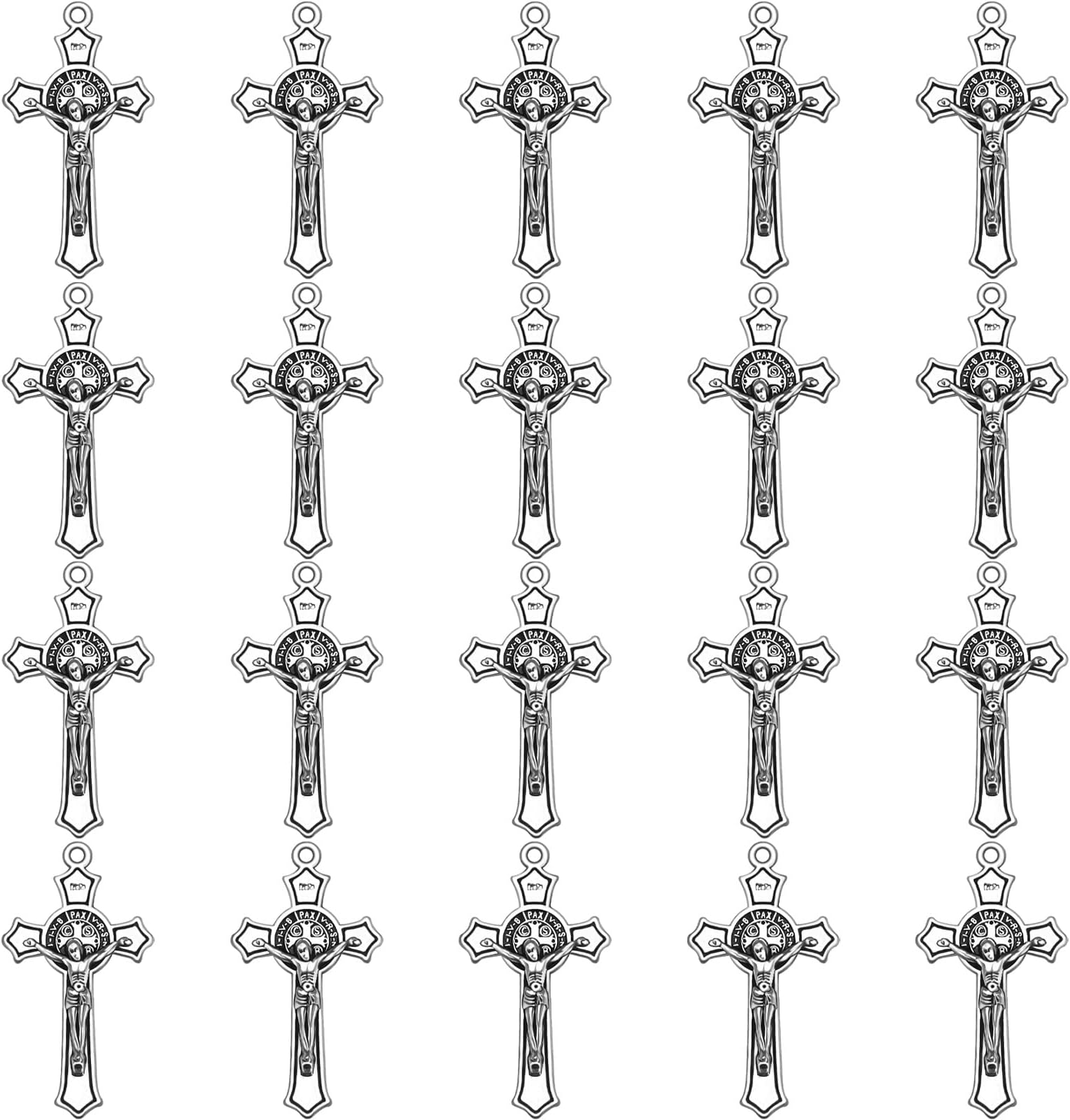 30Pcs Catholic Jesus Cross Charms Alloy Enamel Saint Benedict Medal Crucifix Charms Pendant for Jewelry Making Rosary Beads Necklace Bracelet Keychain DIY Craft Accessories