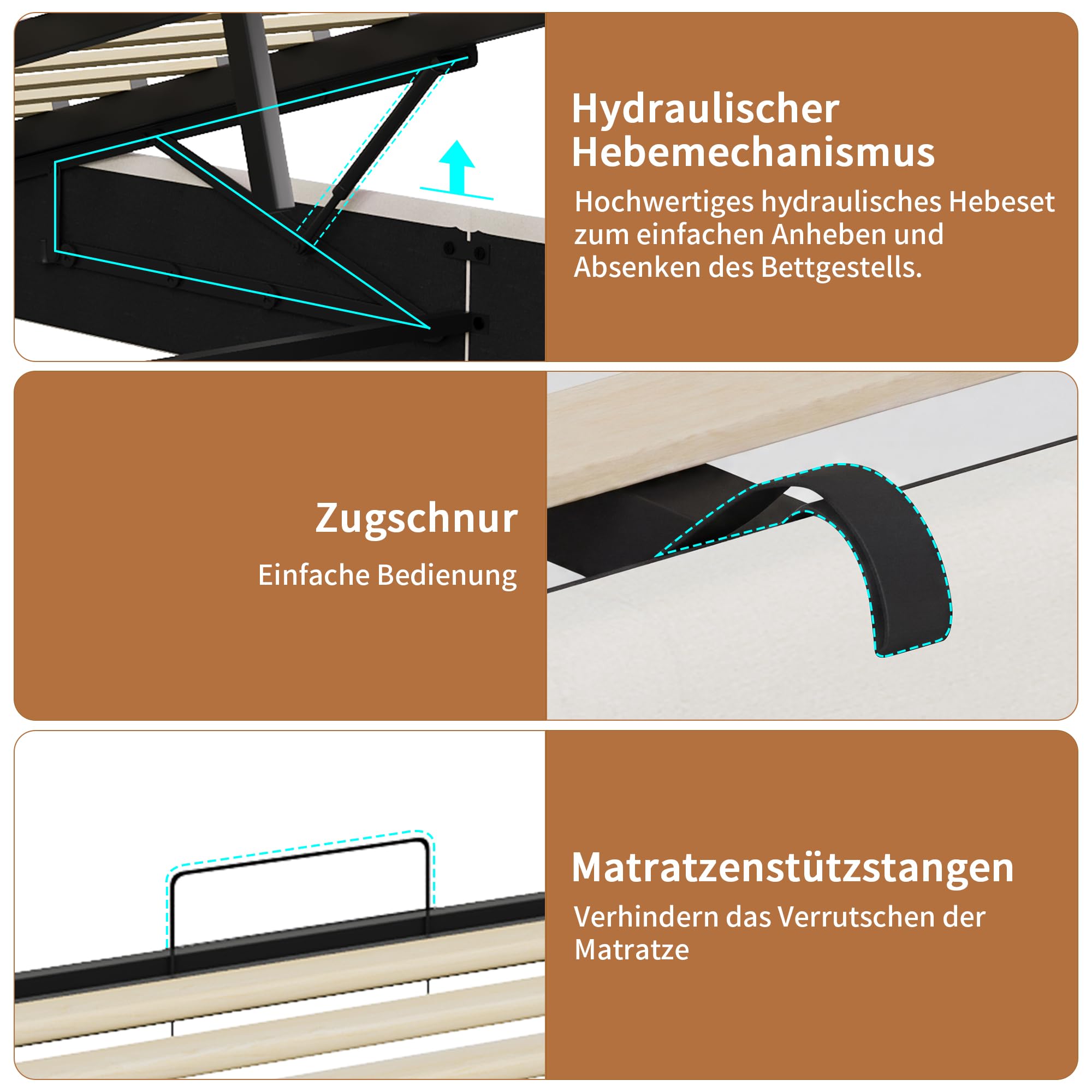 Polsterbett 140x200cm Doppelbett mit USB- und Typ-C-Ladeanschluss,LED Doppelbett Hydraulisch Stauraumbett mit Lattenrost,Jugendbett Funktionsbett,bett 140x200 mit stauraum (Beige+Leinen, 140x200cm)