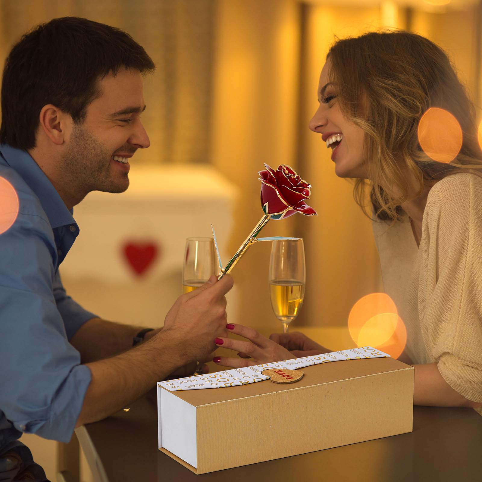 Mikasol Plaqué Or 24K des Roses PréServéEs pour Toujours, ImpréGnation Manuelle Cadeaux Romantiques pour Les Femmes dans Sa Femme Petite Amie Anniversaire Saint Valentin FêTe des MèRes NoëL (Rouge)