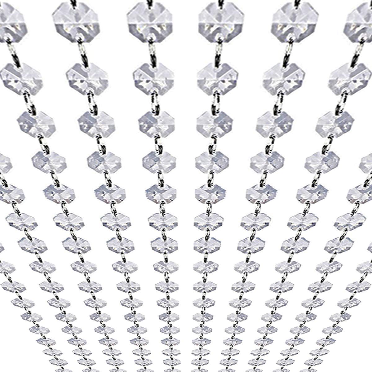 KinHom 33ft K9 Glass Crystal Garland Strands - Hanging Chandelier Gem Bead Chain - 14mm Clear Octagon Prism Diamond String Decorations for Wedding Party Manzanita Centerpiece Christmas Tree