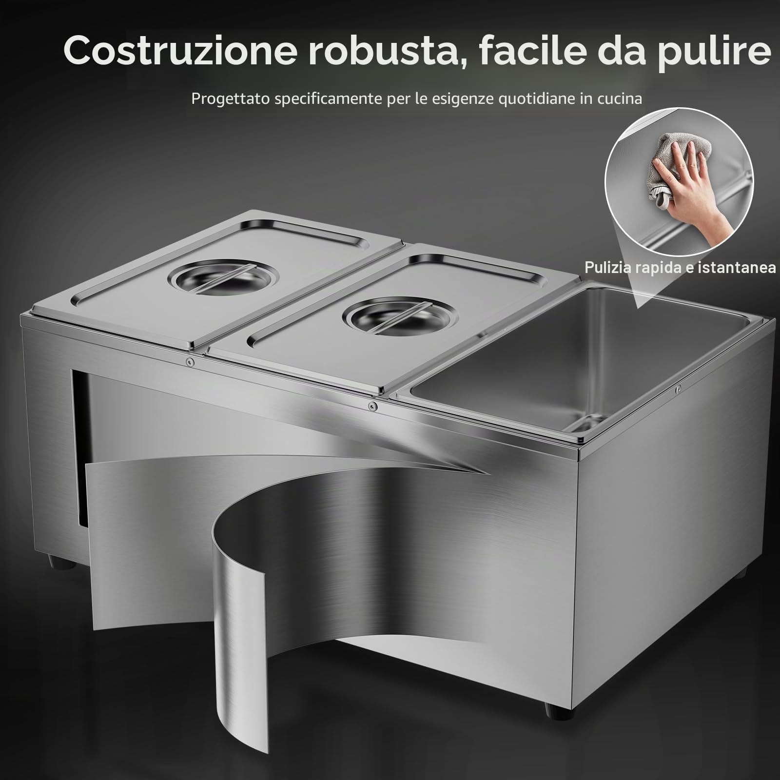 TAIMIKO Bagno Marie elettrico in acciaio inox 220 V scaldavivande professionali commerciali con 3 contenitori per pentole con valvola di svuotamento, controllo della temperatura