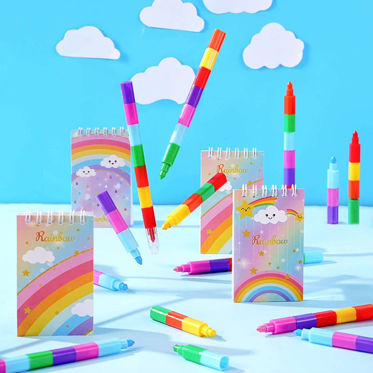 Vanblue 96Pcs Rainbow Party Favors Birthday Party Decorations Gift for Kids, Notebook Rainbow Goodie Bag Stuffers,School Supplies,Pinata Fillers Classroom Rewards Gifts Party Supplies