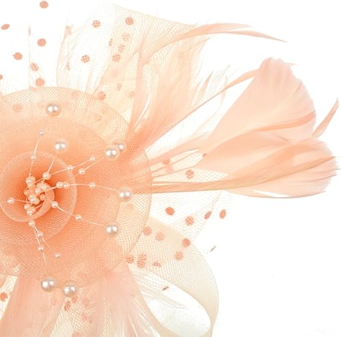 Miniatura 2 de DRESHOW - Tocado de encaje con flores y plumas con cintas en una diadema y una pinza, accesorio para fiesta de té para niñas y mujeres