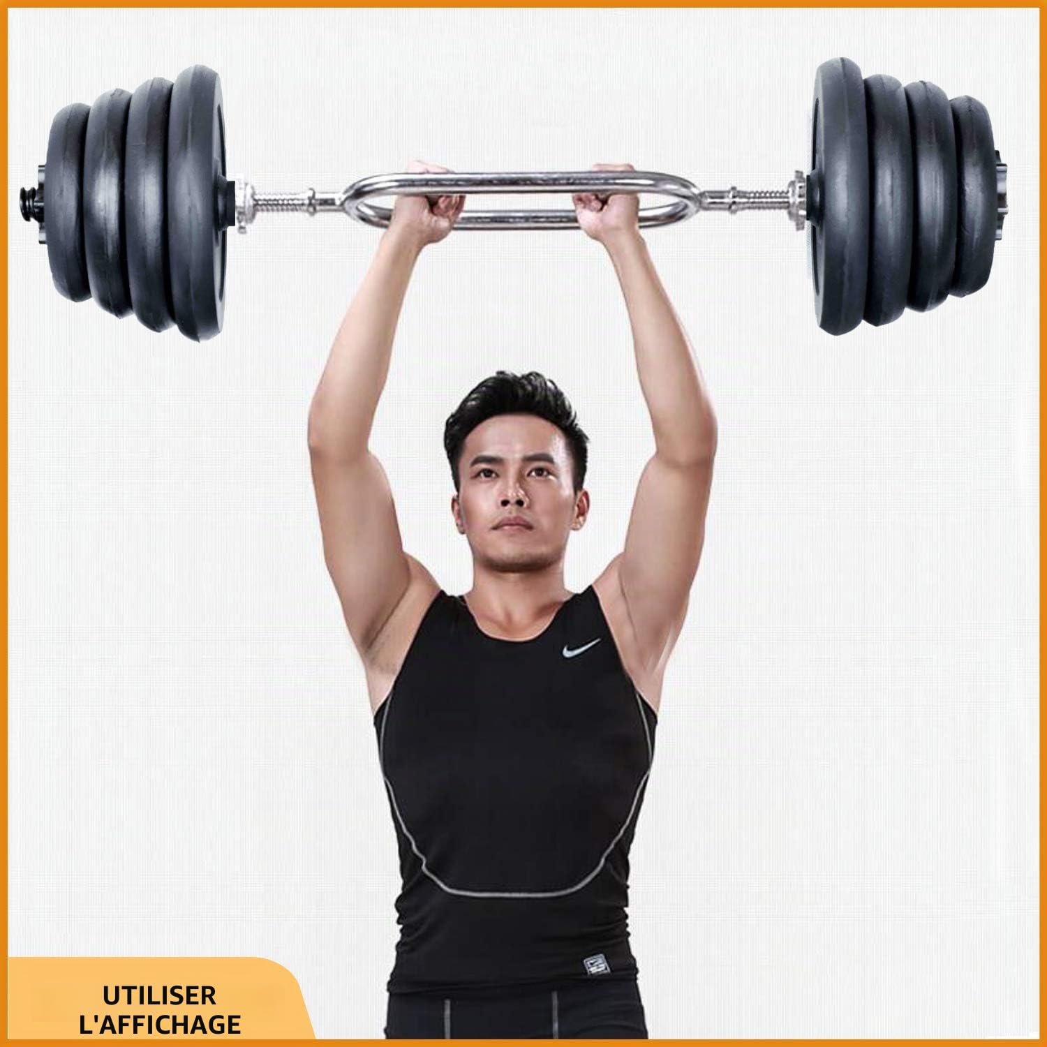 tonchean Barre de musculation 119,4 cm/86,4 cm Barre de triceps EZ Curl Bar pour disques de poids de 5,1 cm/2,5 cm, barre d'haltérophilie avec 2 colliers à ressort pour exercices de fitness à domicile