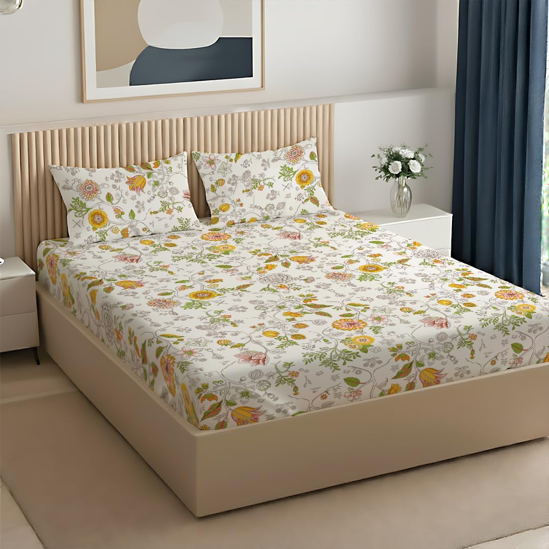 Livspace Cotton Super King Size Bedsheet for Double Bed | 108" x 108" | 144 TC Flat Cotton Bedsheet with 2 Pillow Covers, Soft & Breathable - Bello Pure Nest Collection (Yellow)-picture-20