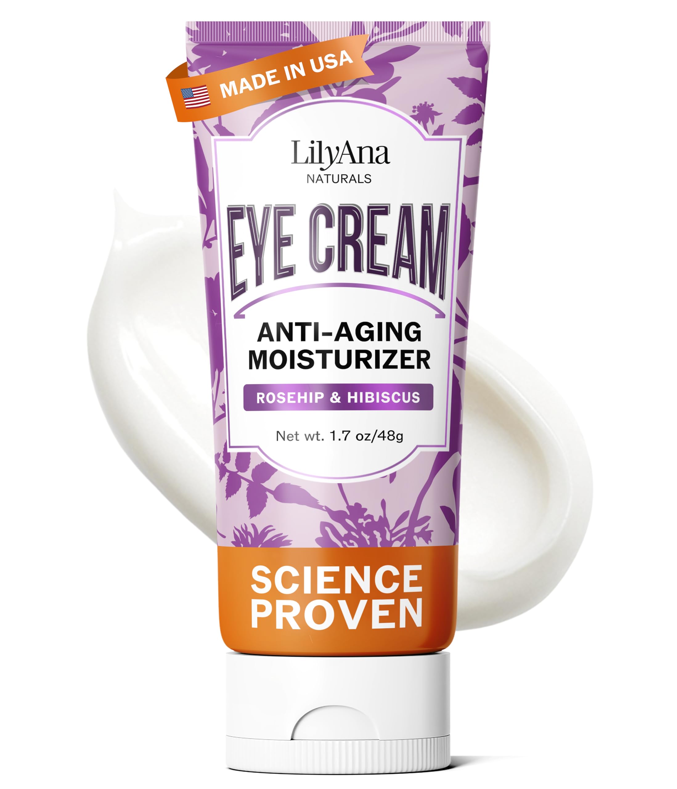 LilyAna Naturals Eye Cream - Made in USA, Eye Cream for Dark Circles and Puffiness, Under Eye Cream, Anti Aging Eye Cream Reduce Fine Lines and Wrinkles, Rosehip and Hibiscus Botanicals - 1.7oz