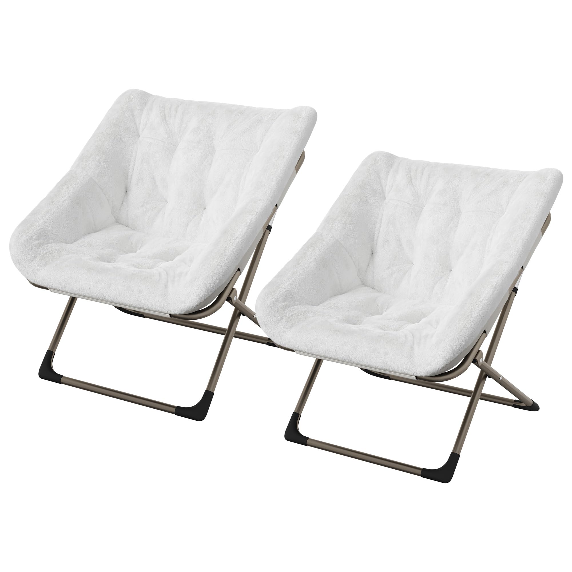 Zstar Fauteuil Cocon Confortable en Fausse Fourrure Douce, Structure métallique Pliable, Charge maximale 136 kg, idéal pour Salon, Chambre et Petit Espace, Blanc avec Pieds dorés